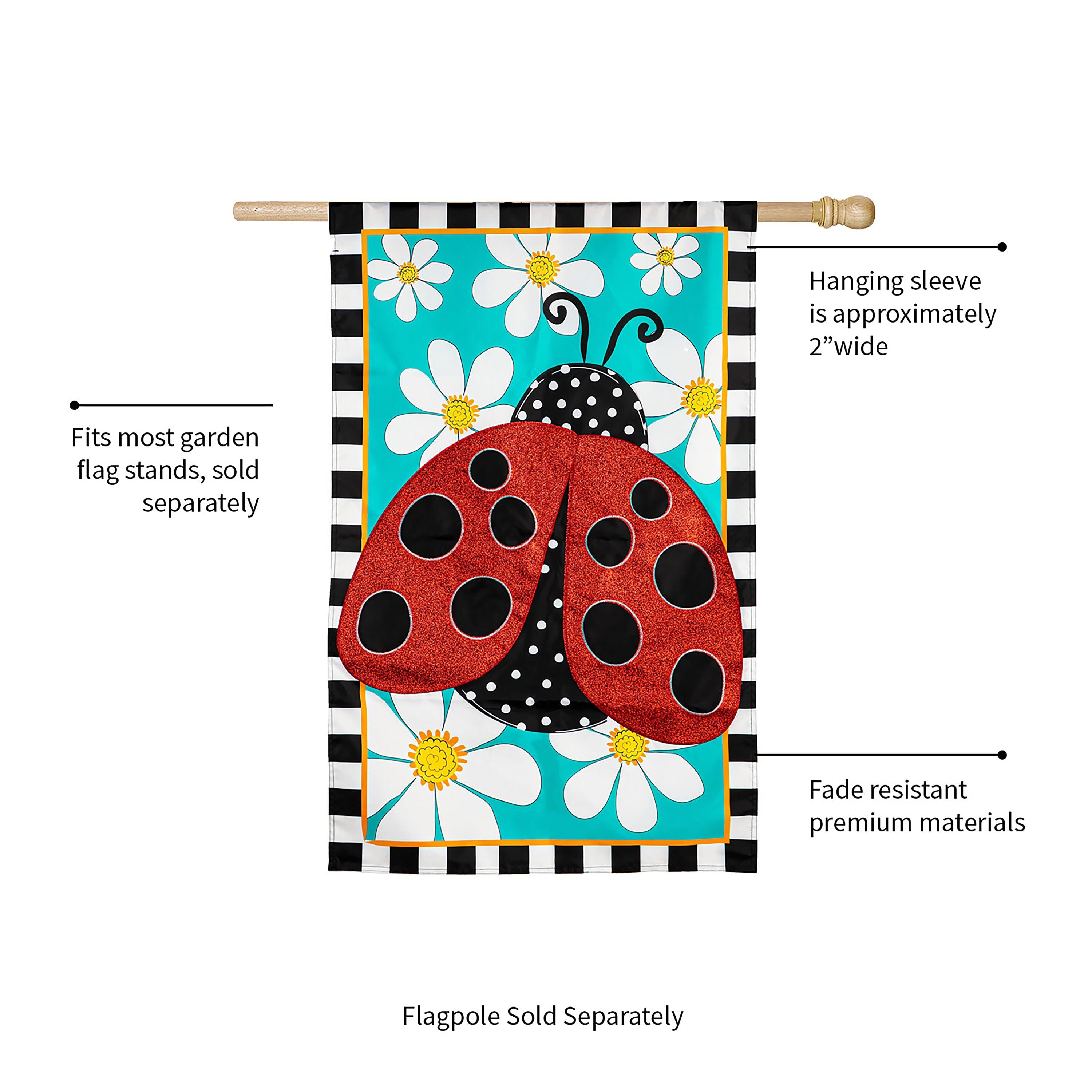Ladybug with Daisies House Applique Flag