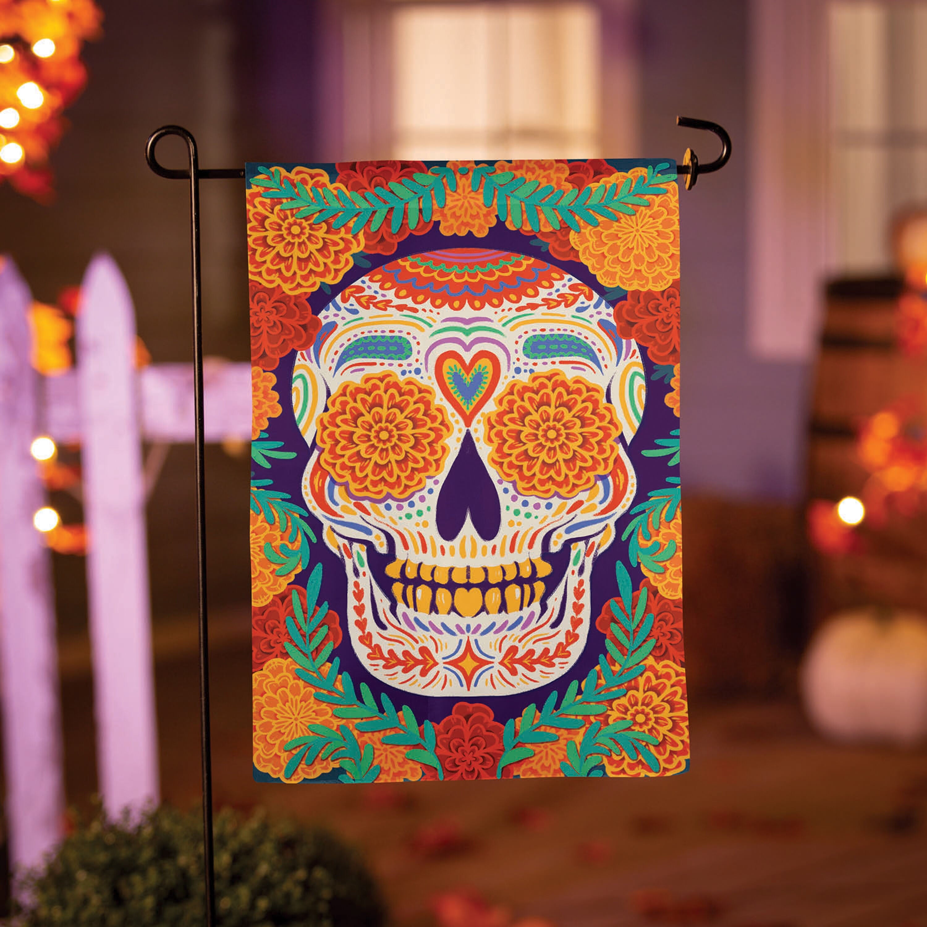 Day of the Dead Skull Burlap Garden Flag