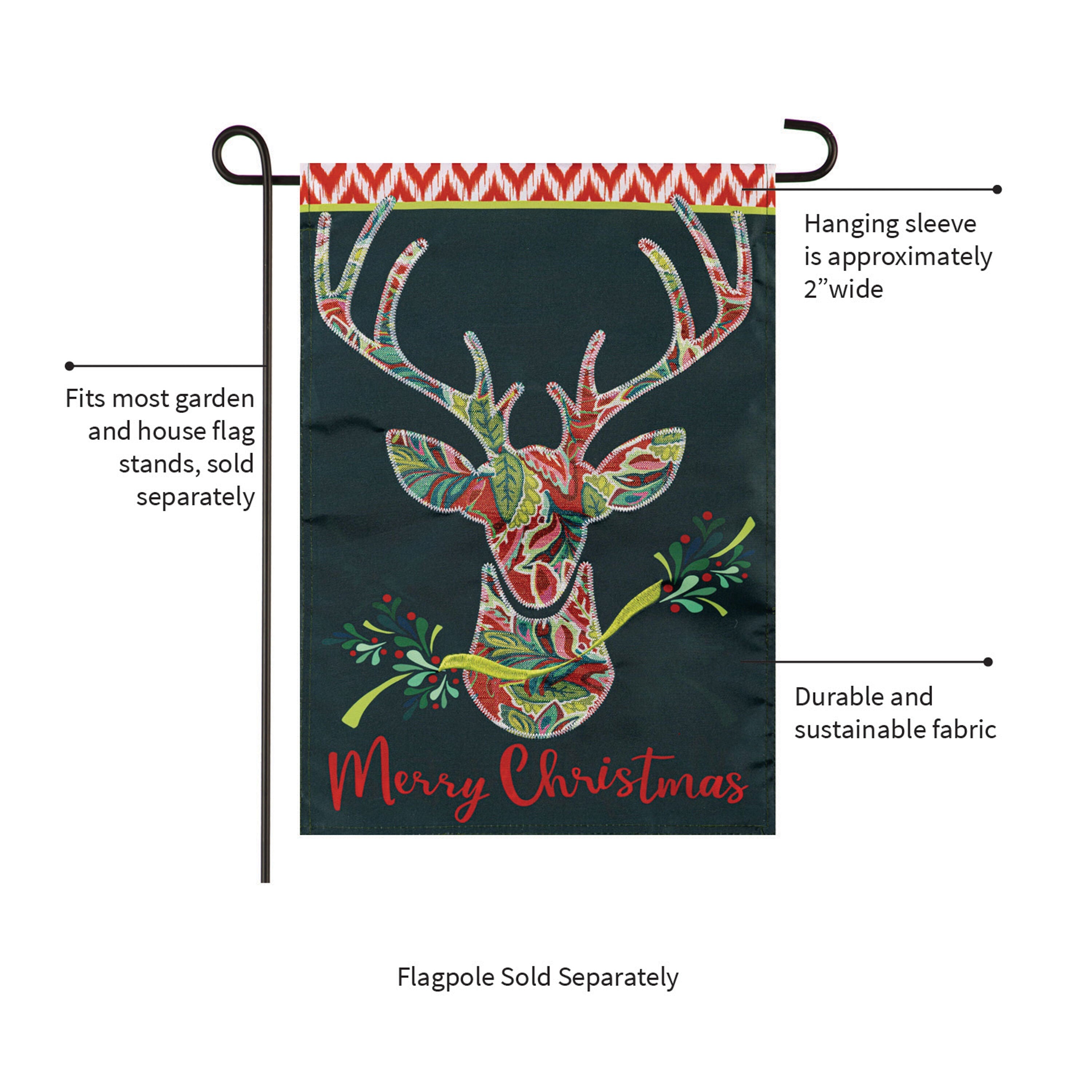 Patterned Reindeer Applique Garden Flag
