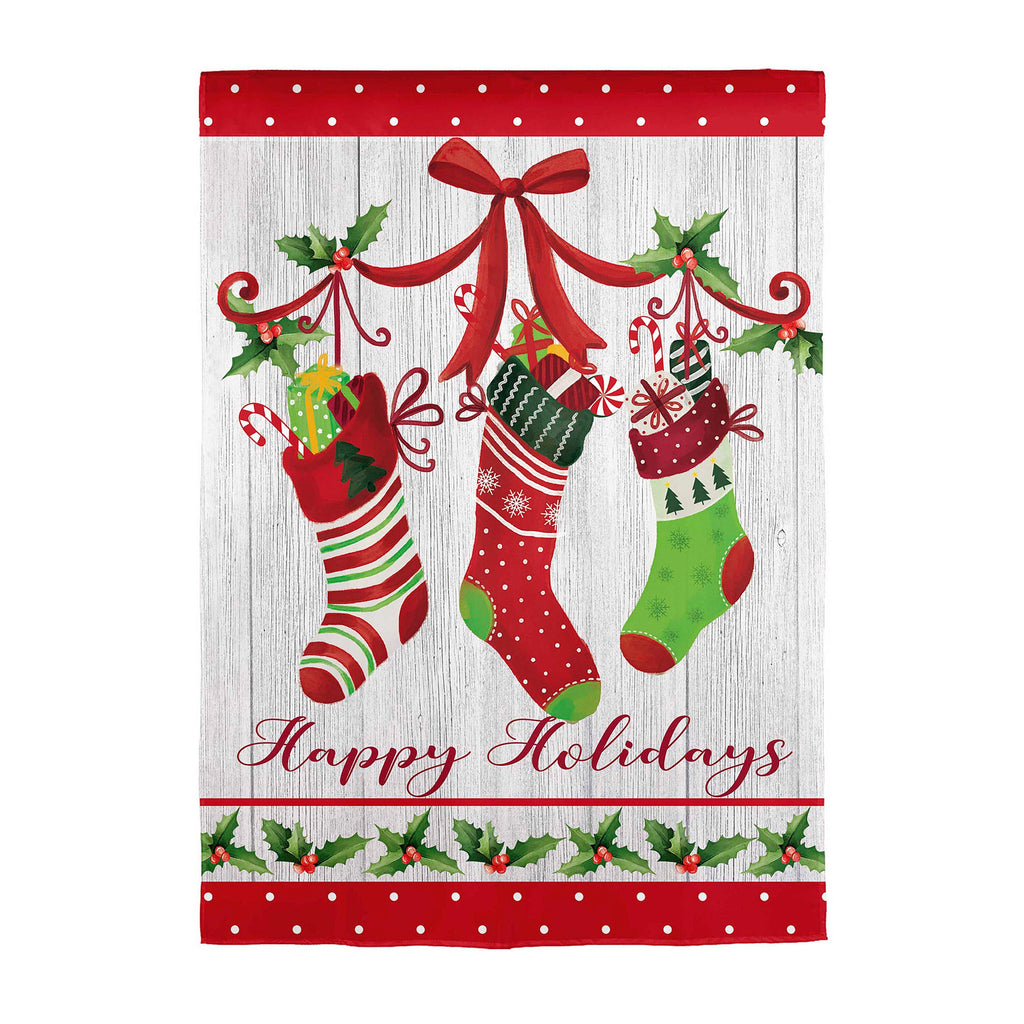 Happy Holidays Stocking Applique Garden Flag