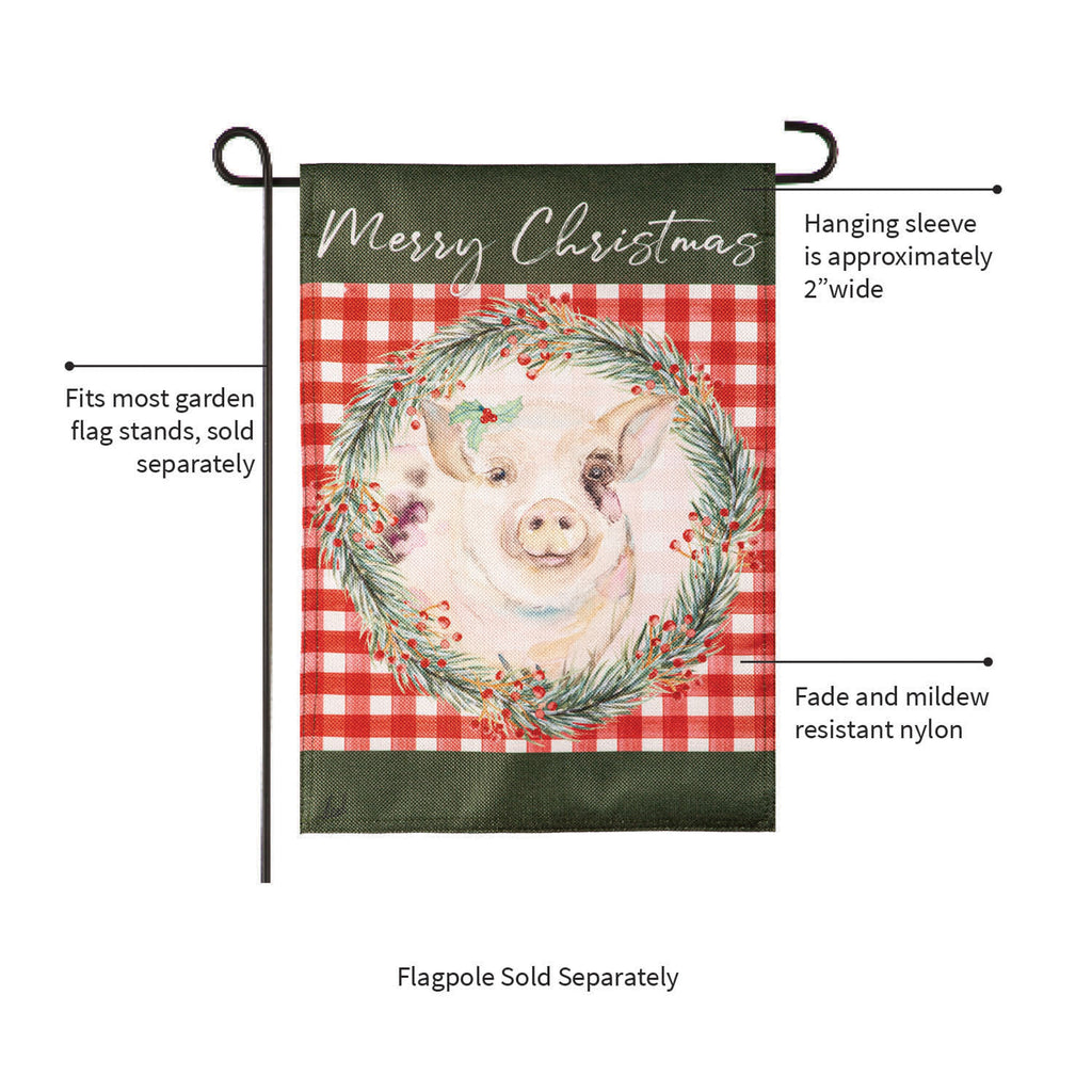 Merry Christmas Pig Burlap Garden Flag