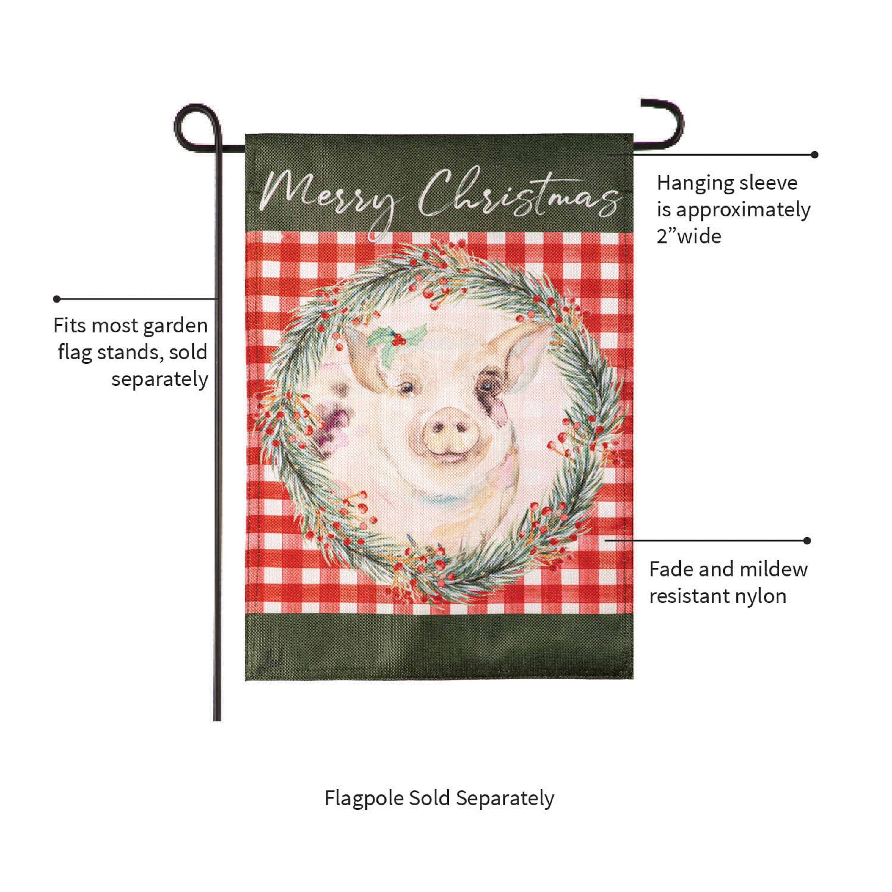 Merry Christmas Pig Burlap Garden Flag