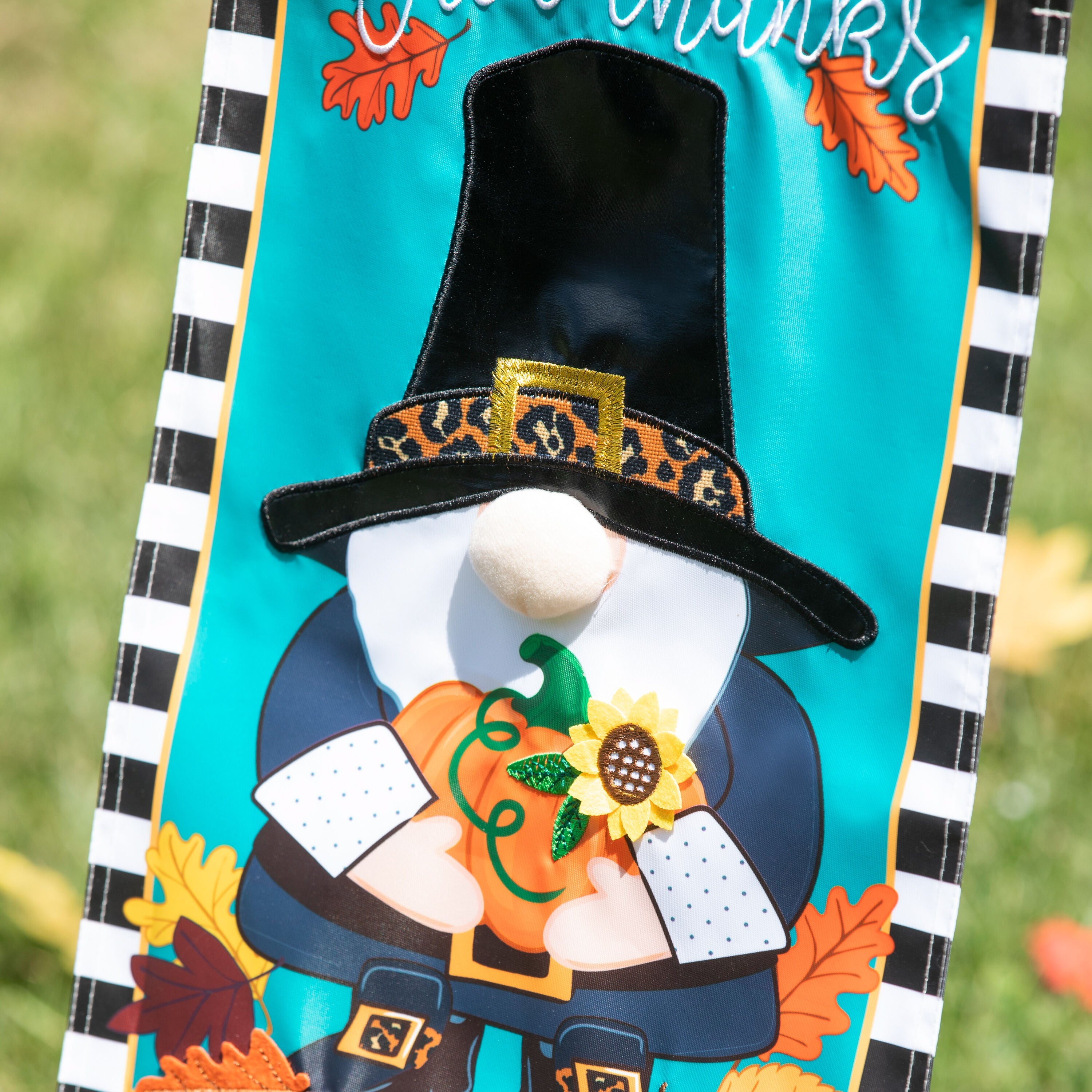 Pilgrim Gnome Applique Garden Flag
