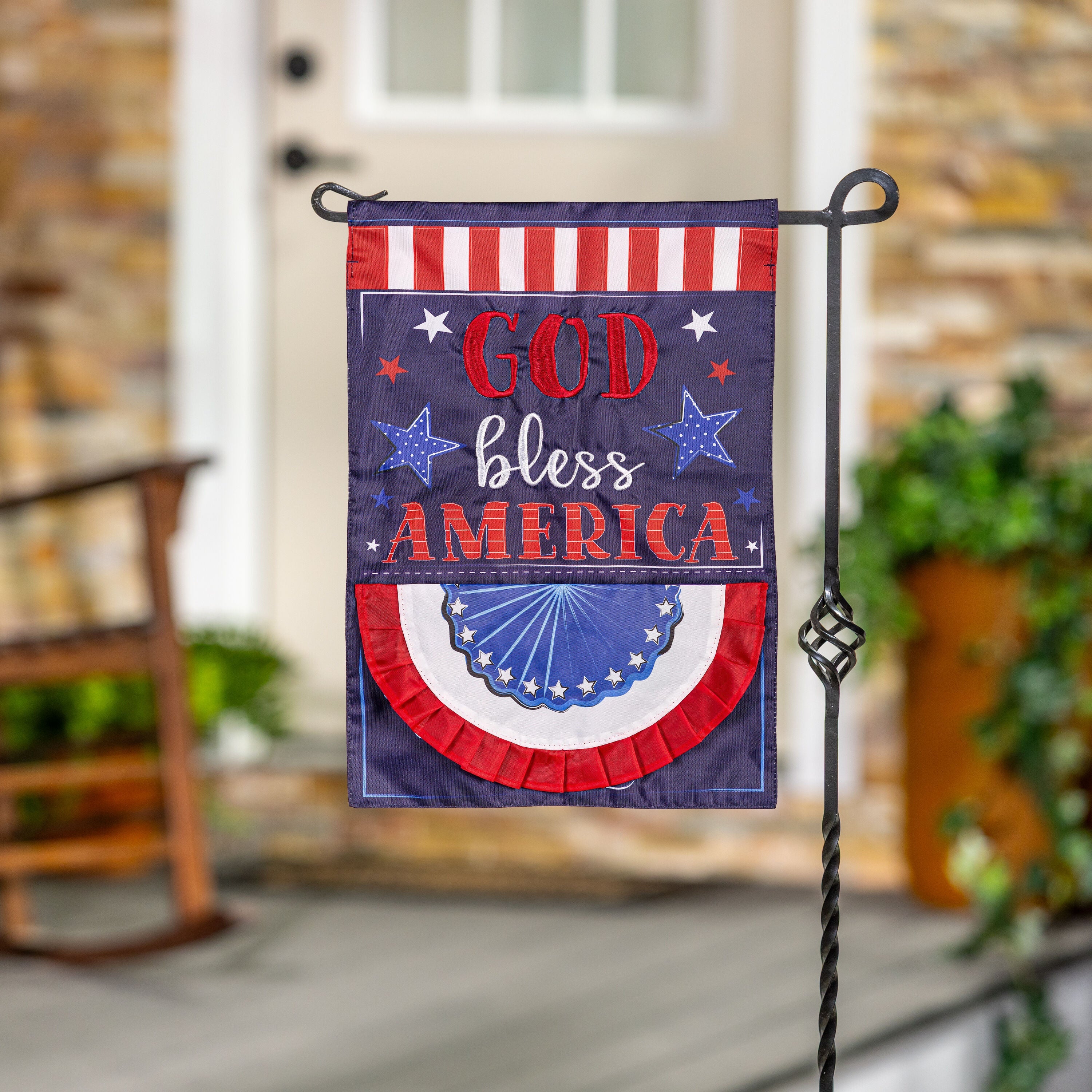 Patriotic God Bless America Applique Garden Flag