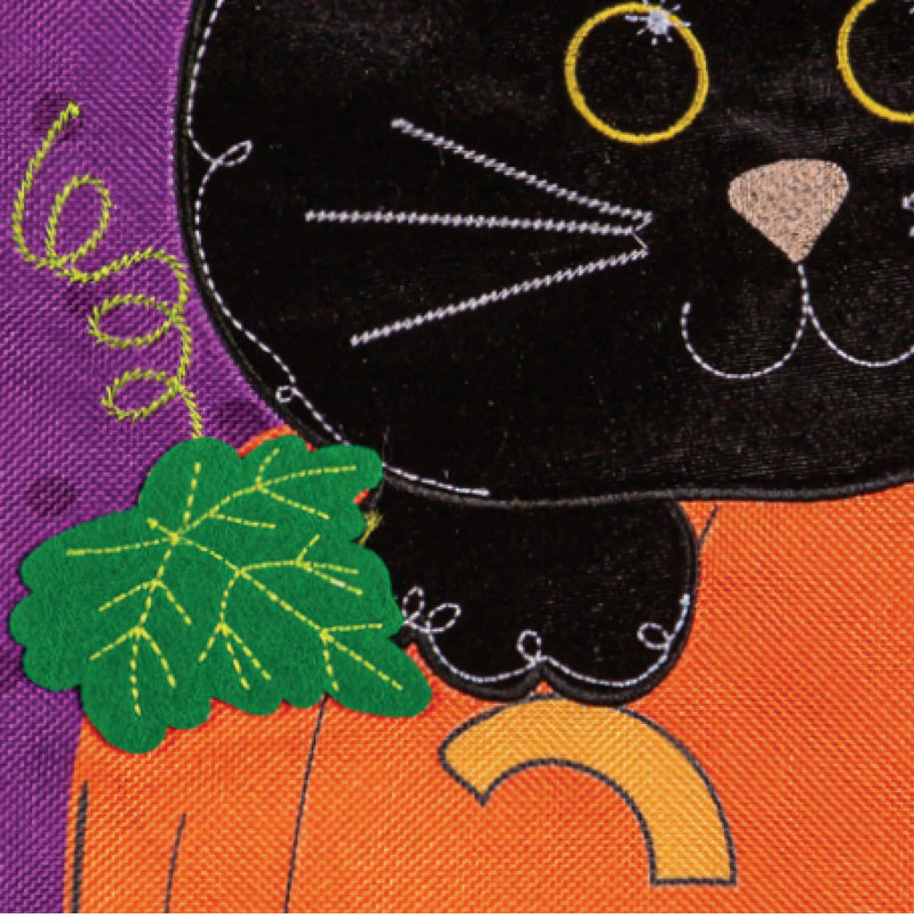 Jack O'Lantern & Black Cat Burlap Garden Flag