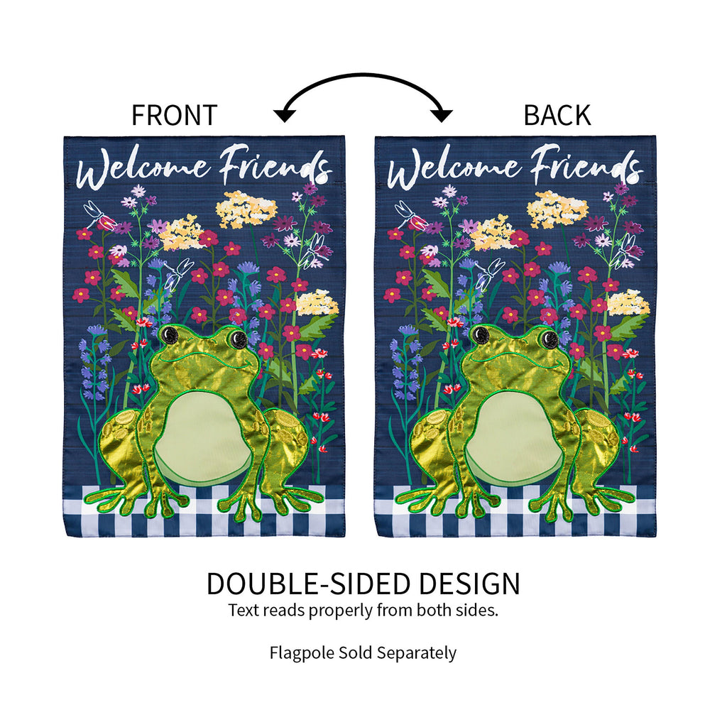 Whimsical Frog Garden Applique Flag