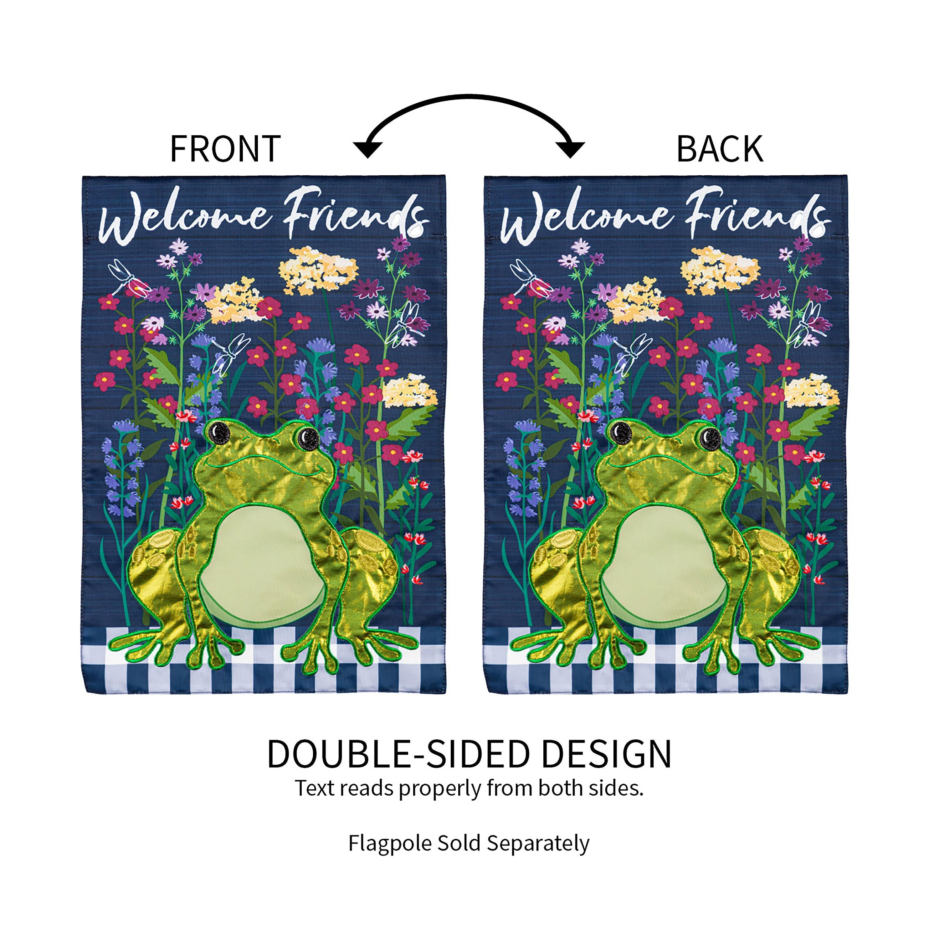 Whimsical Frog Garden Applique Flag