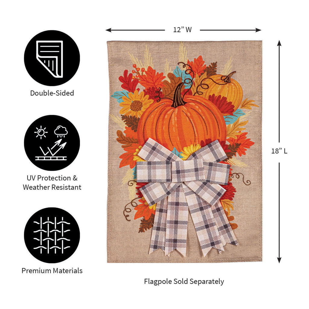 Pumpkin and Bow Garden Burlap Flag