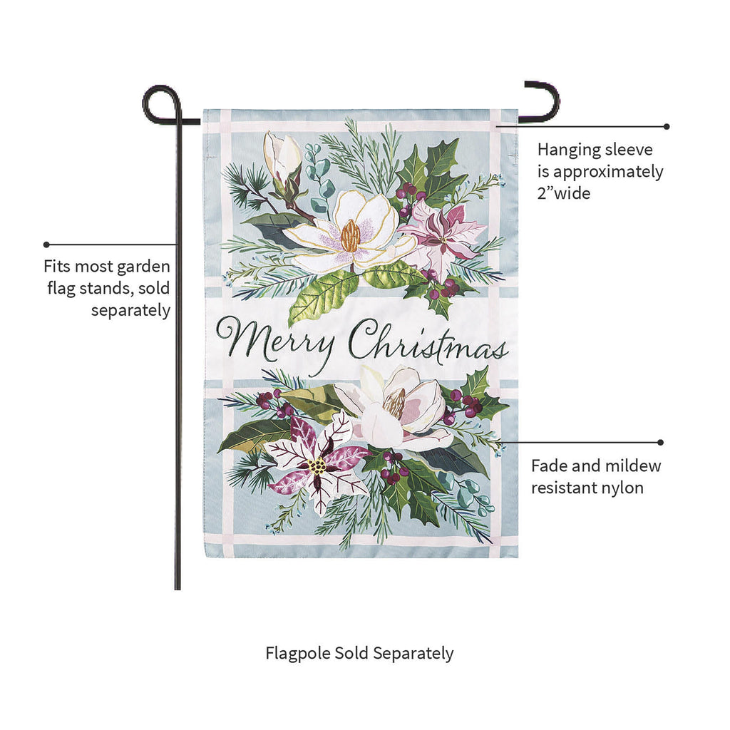 Merry Christmas Floral Applique Garden Flag