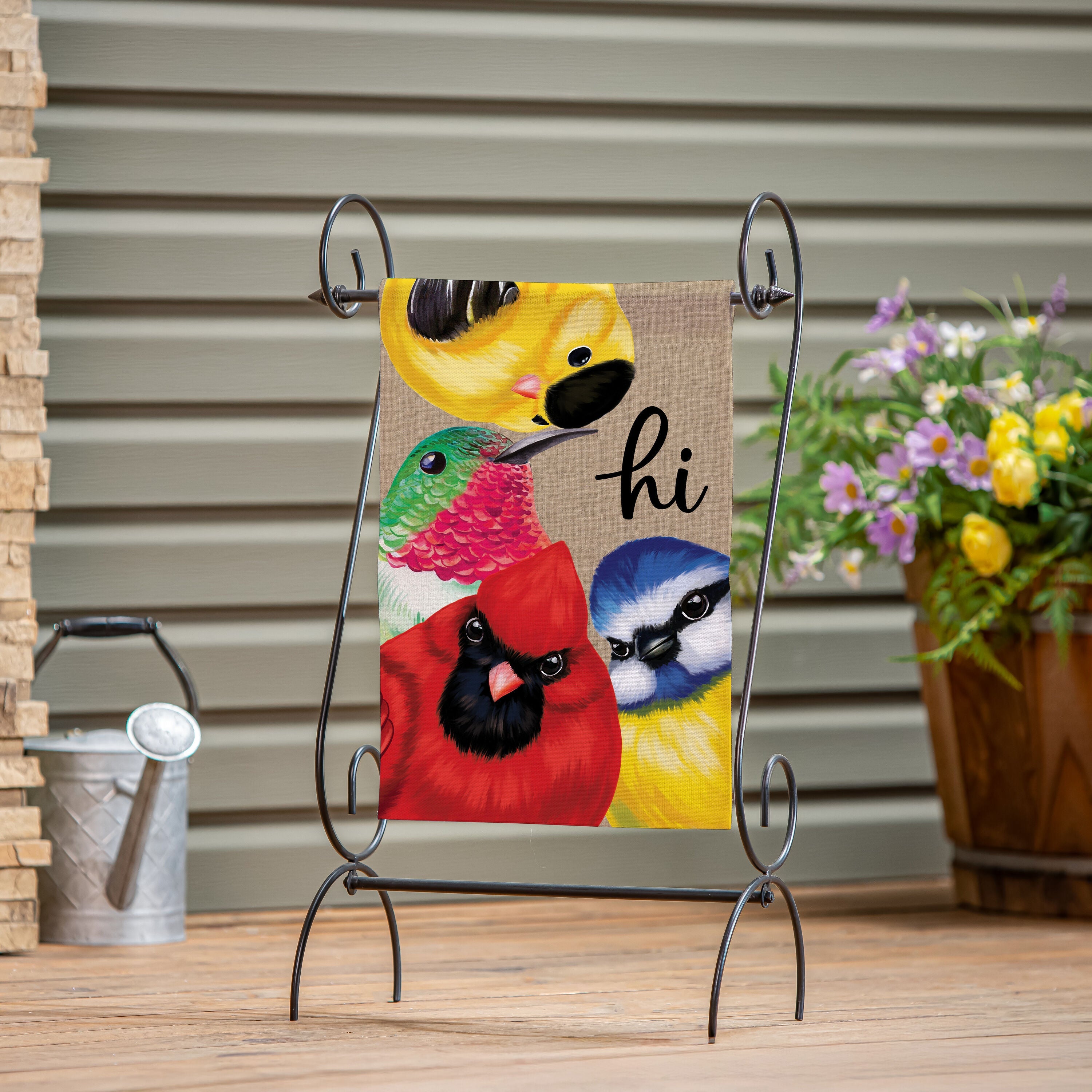 Cottage Garden Portly Birds Peeping Burlap House Flag