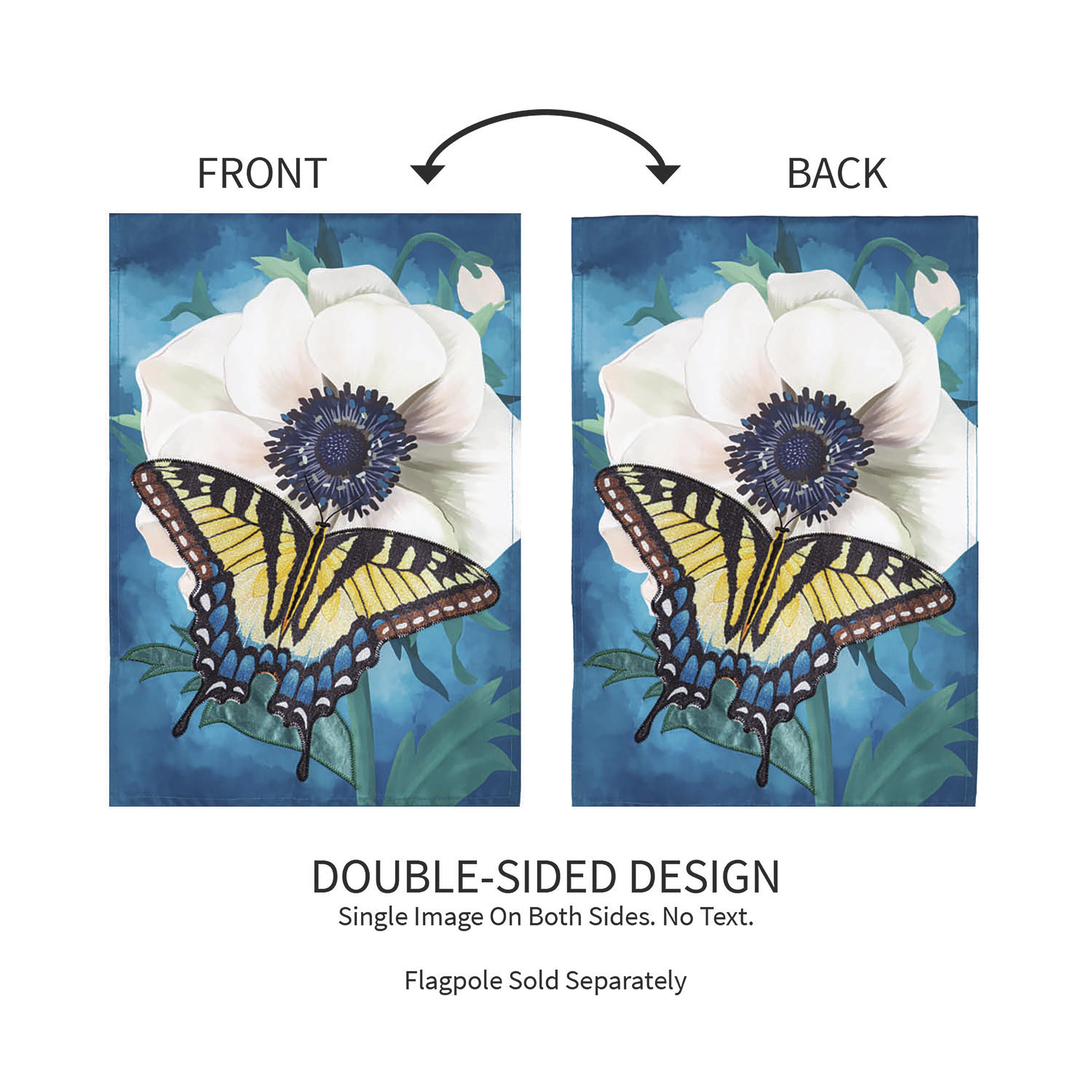 Anemone & Butterfly Applique Garden Flag