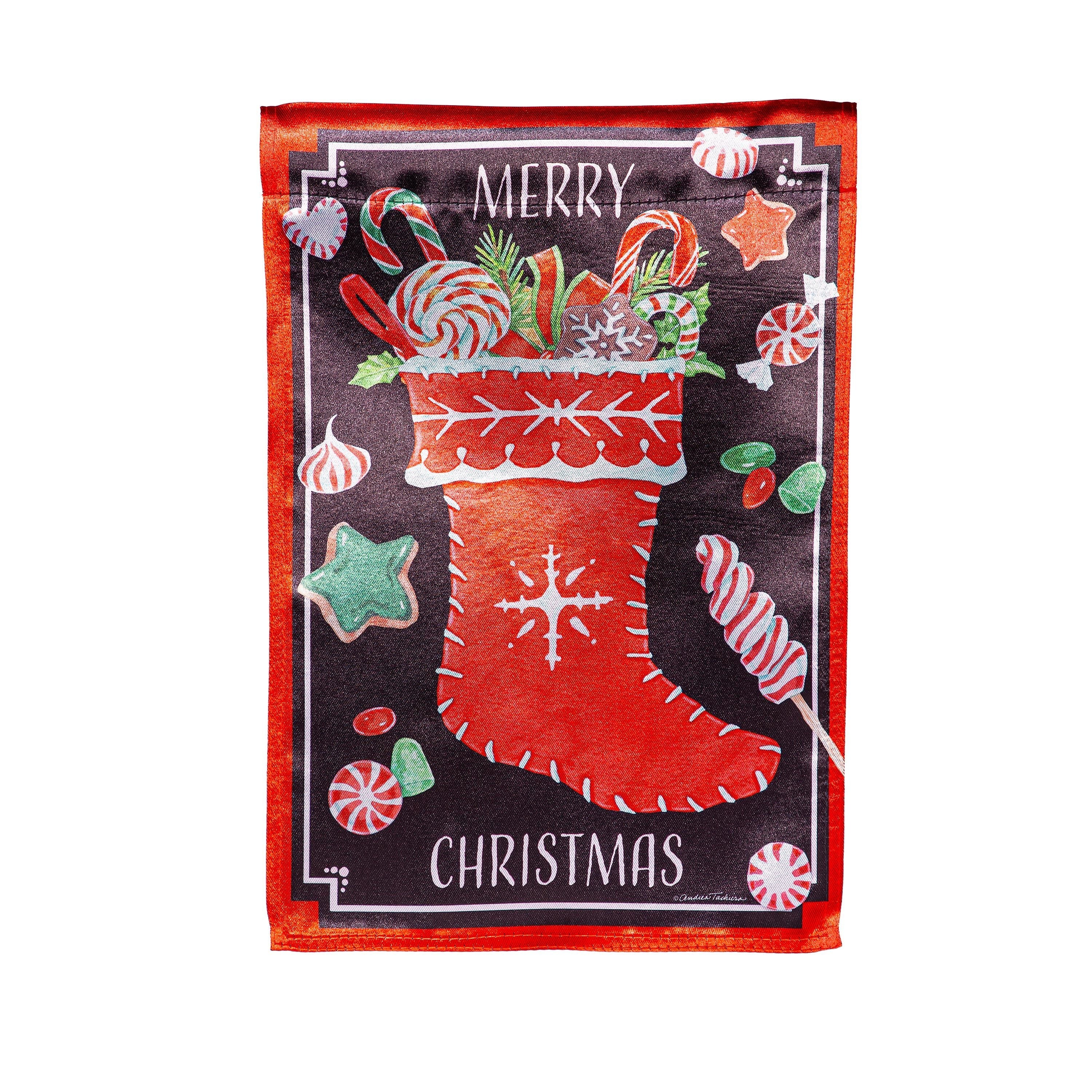 Merry Christmas Stocking Lustre Garden Flag