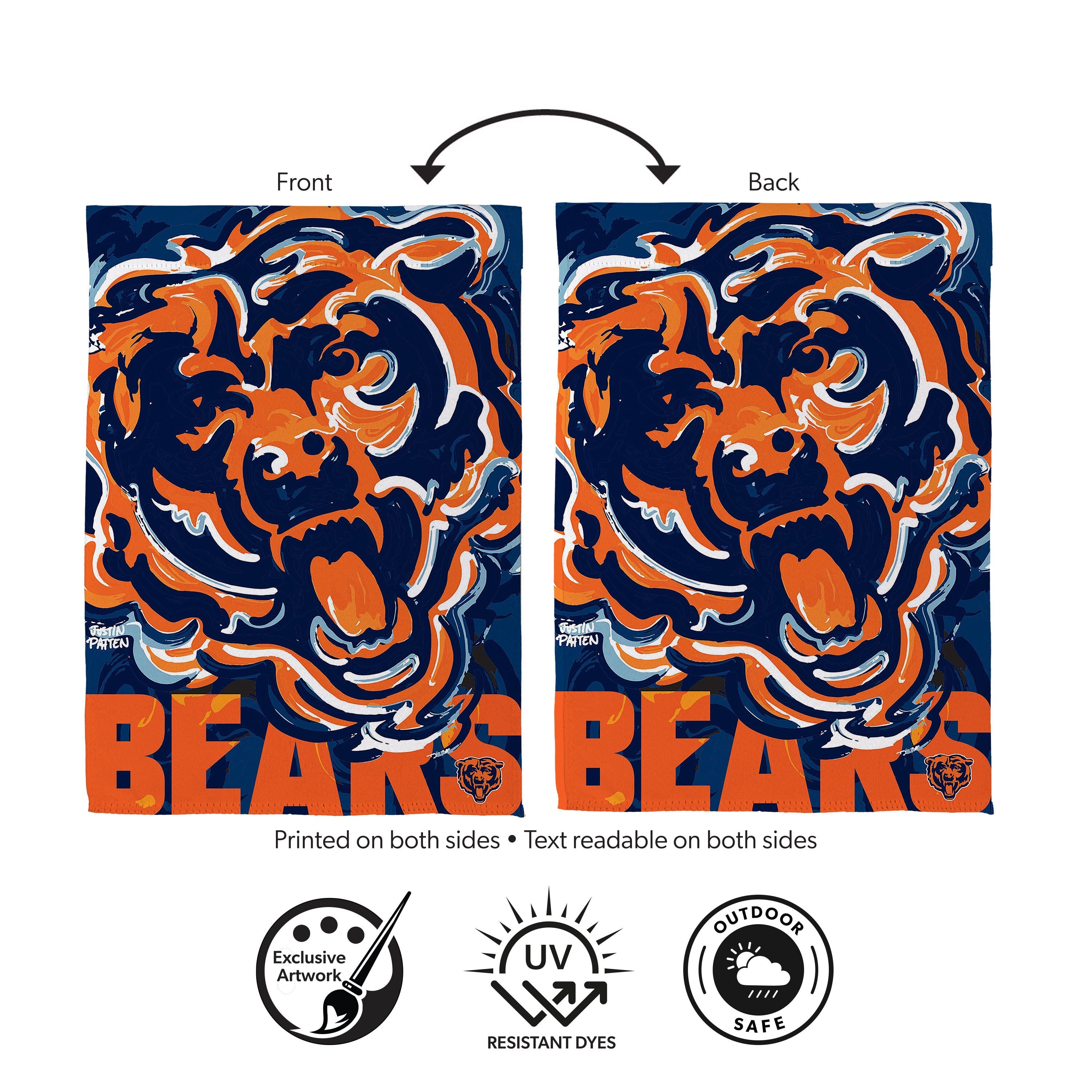 Chicago Bears Justin Patten Logo Suede Garden Flag