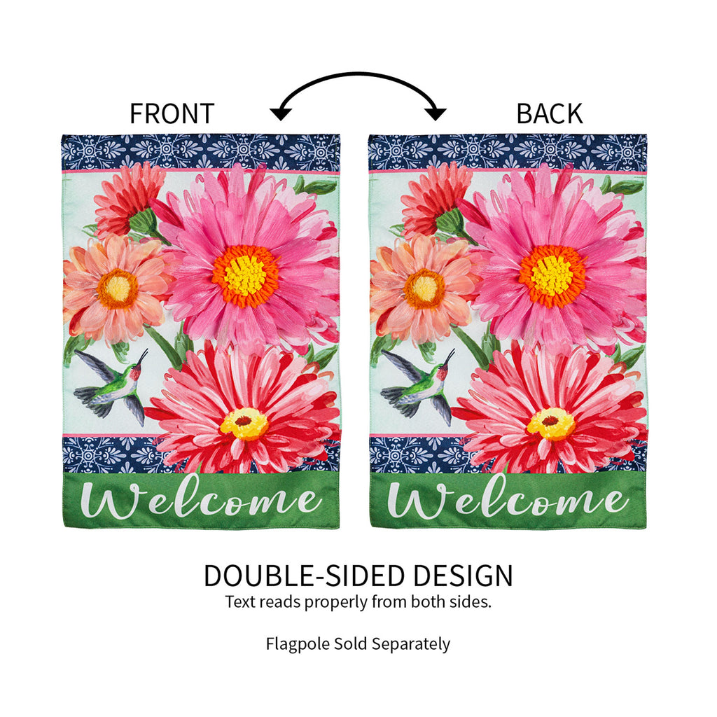 Gerberas and Hummingbird Garden Linen Flag