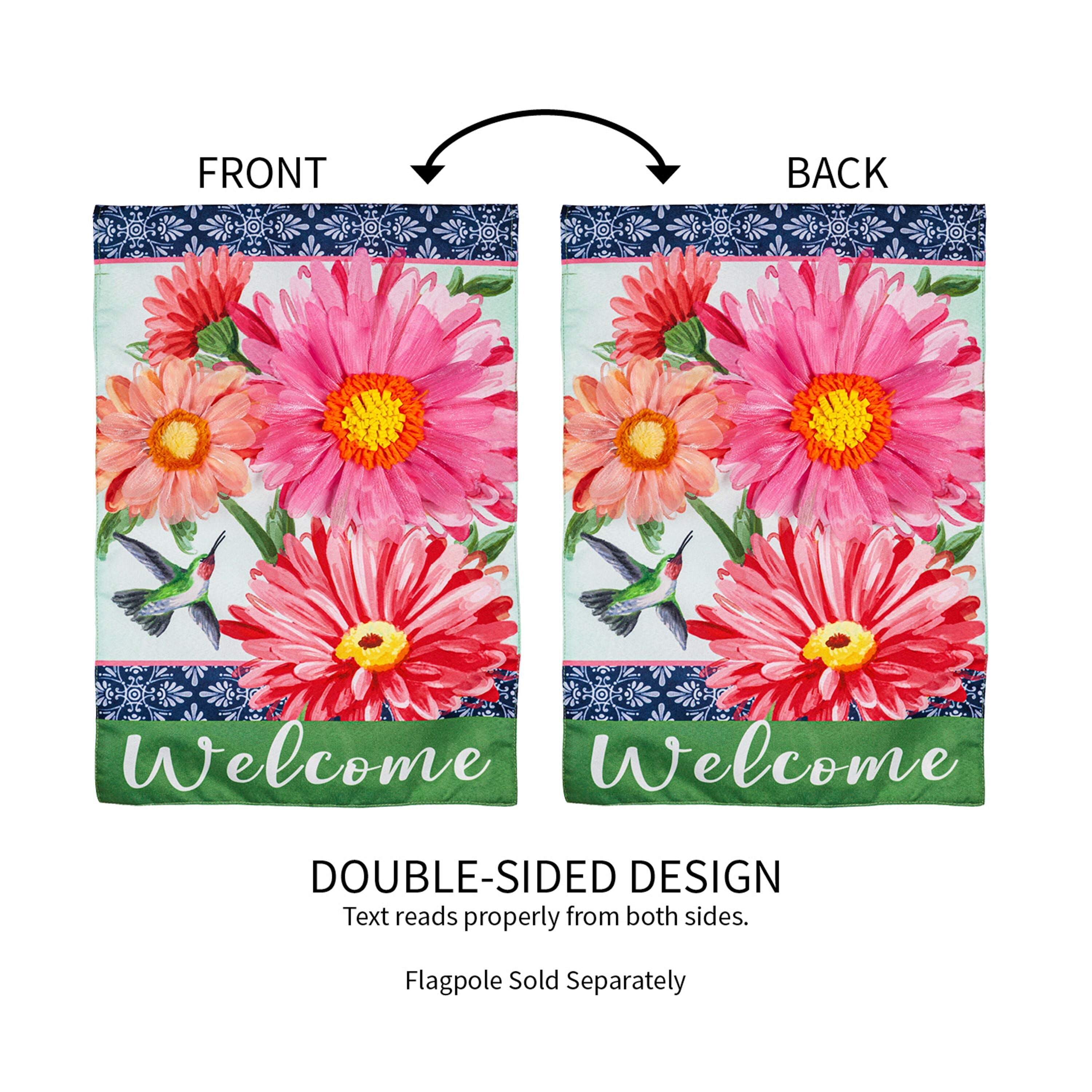 Gerberas and Hummingbird Garden Linen Flag