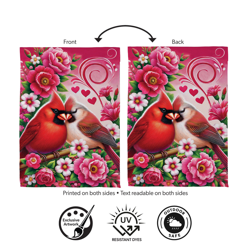 Cardinal Lovers Suede Garden Flag