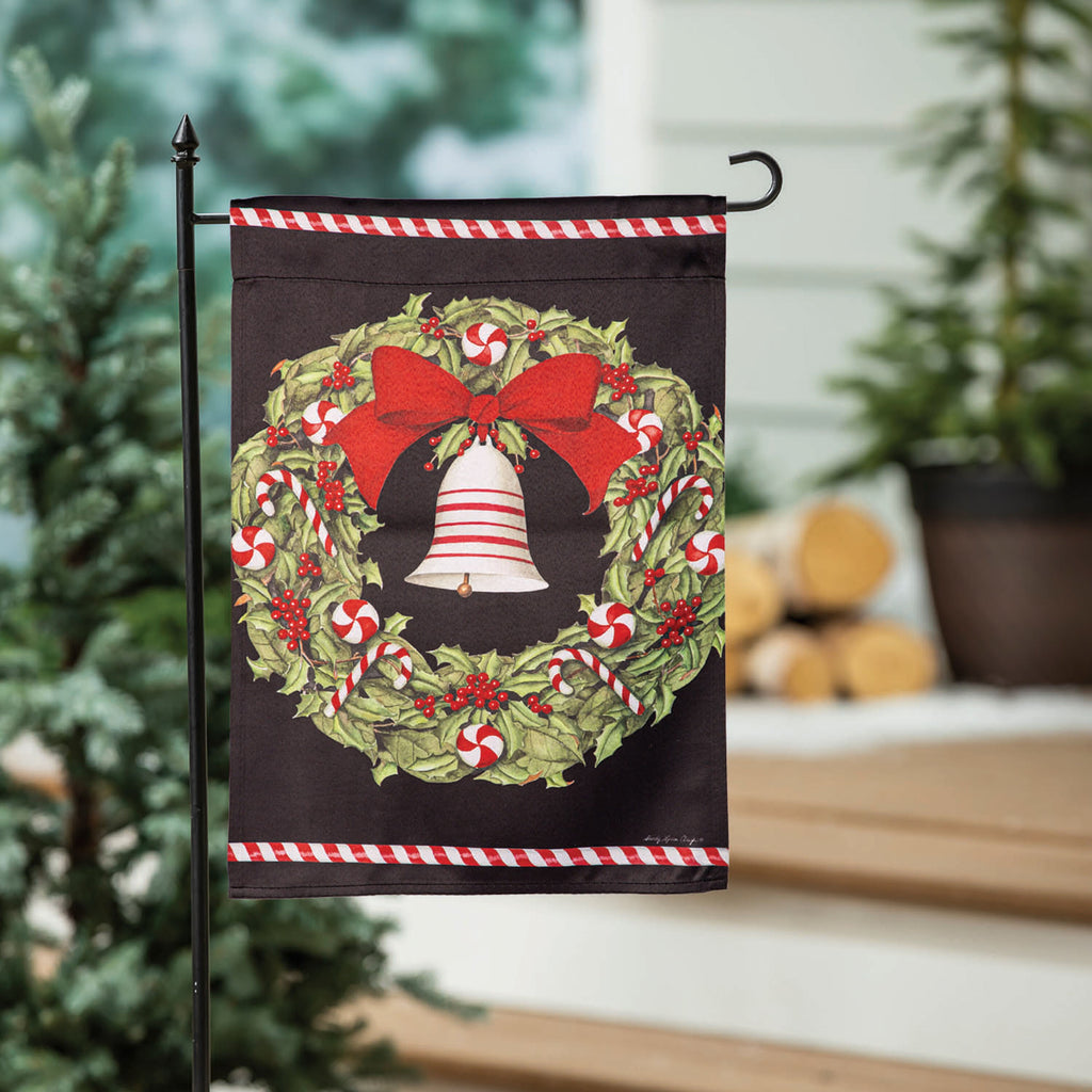 Christmas Bell and Wreath Suede Garden Flag