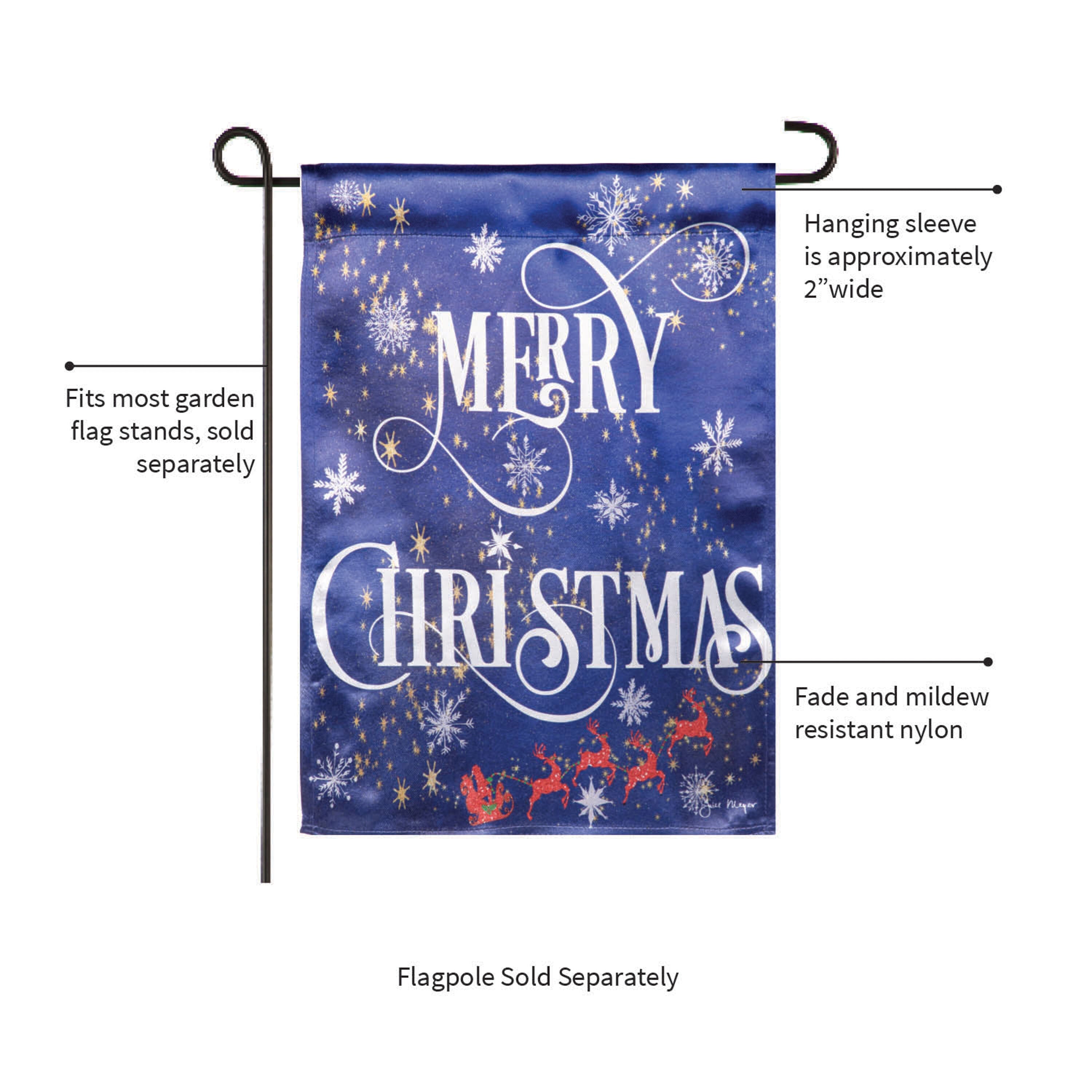 Merry Christmas Snowflake Lustre Garden Flag