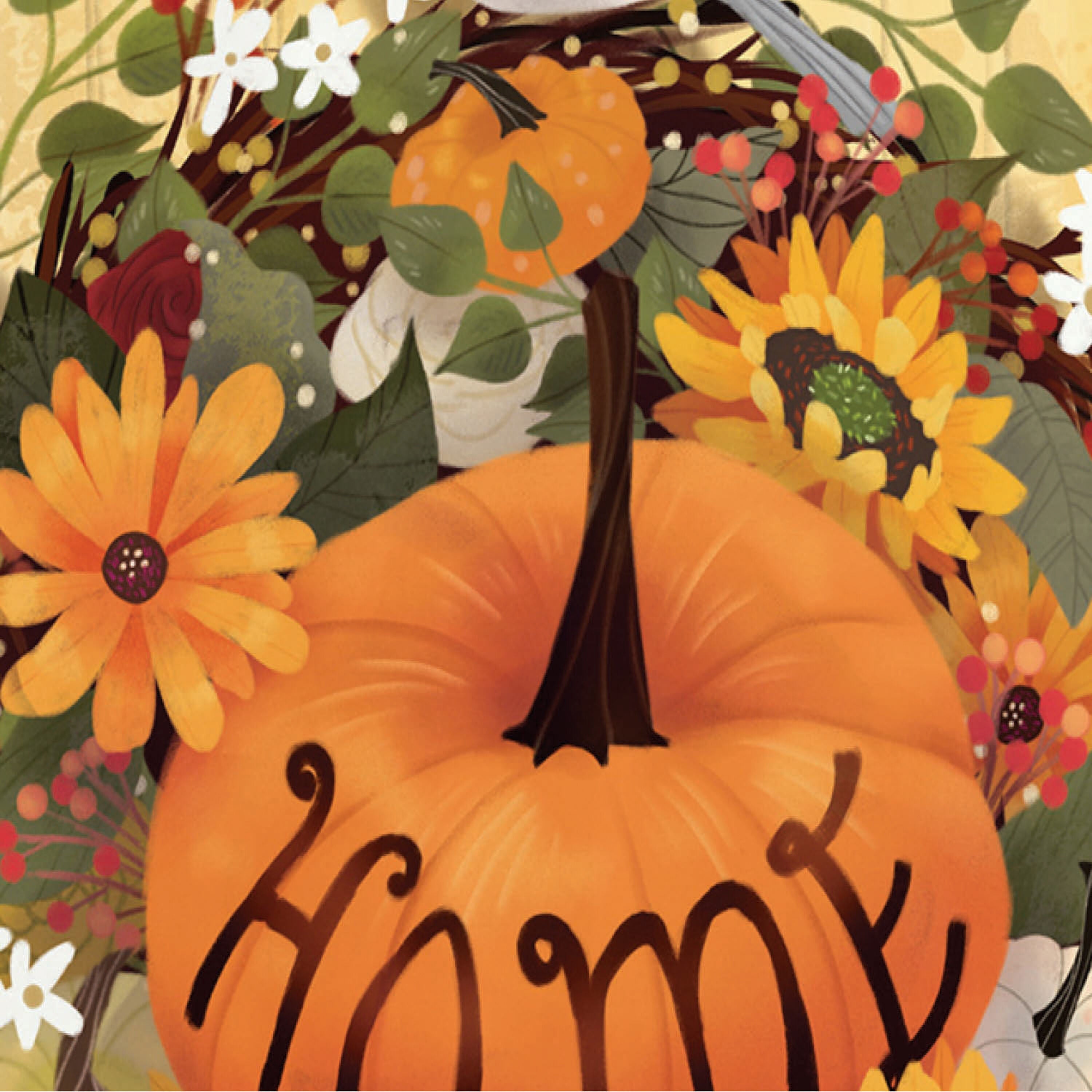 Pumpkin Wreath Moire Garden Flag