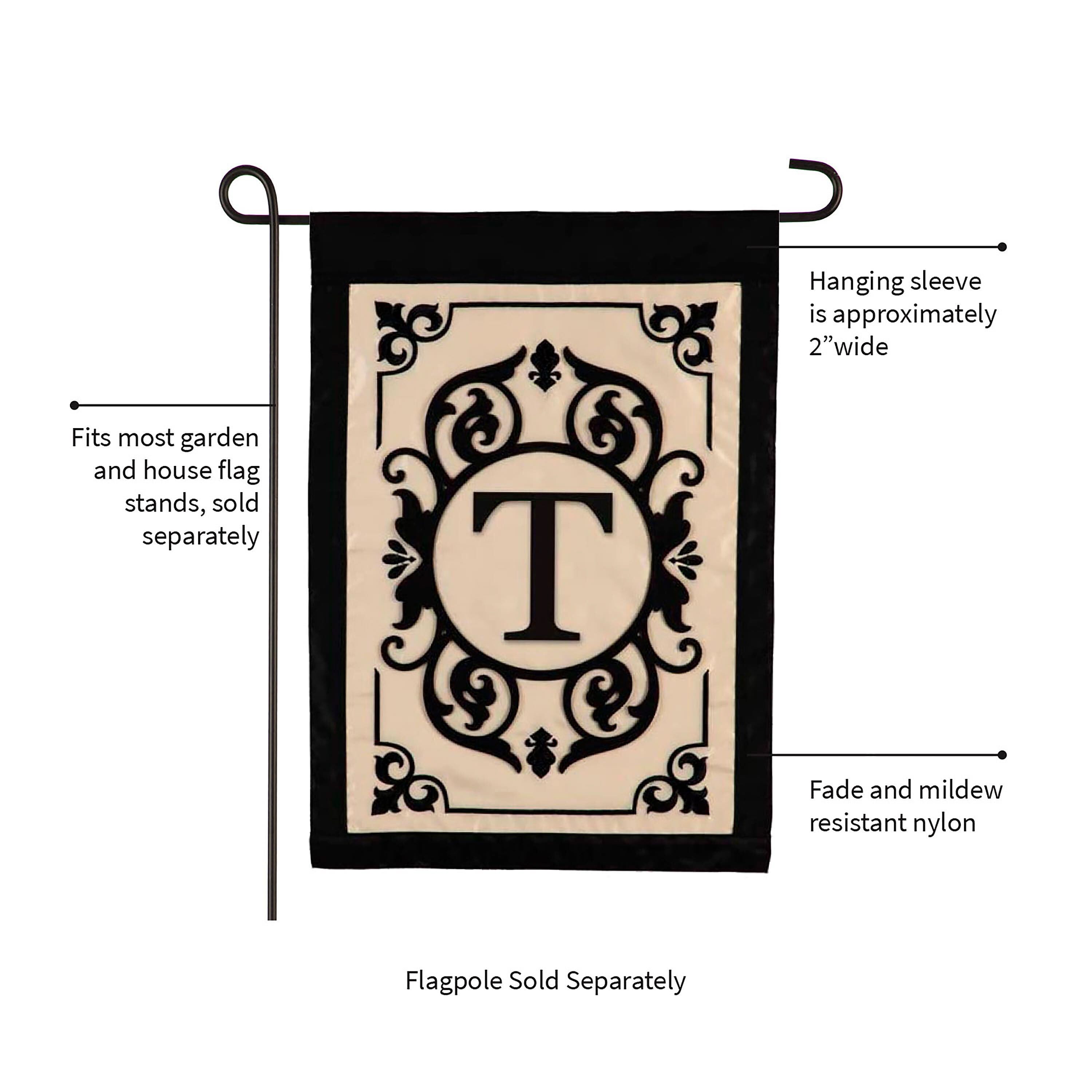 Cambridge Monogram Garden Applique Flag, Letter T