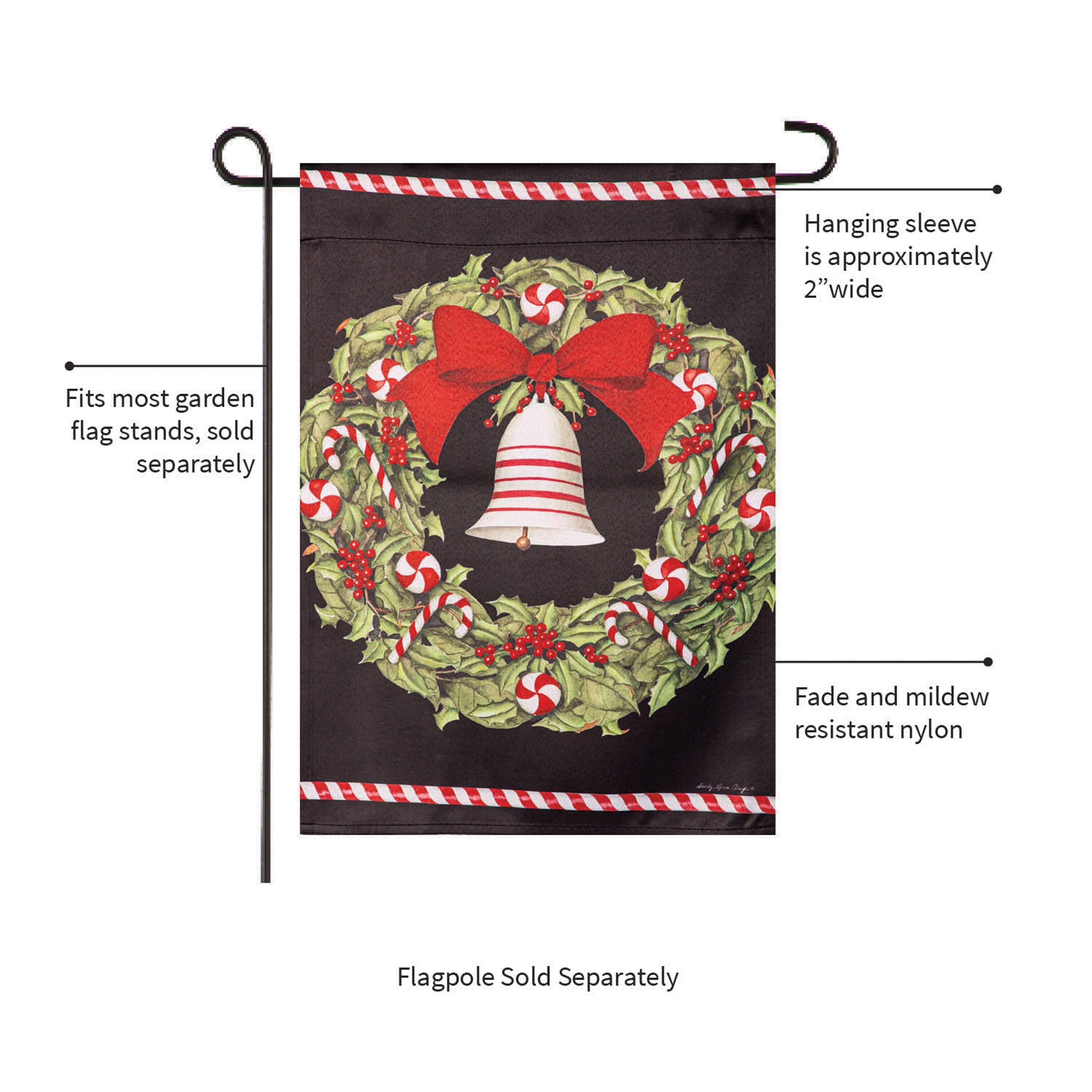 Christmas Bell and Wreath Suede Garden Flag
