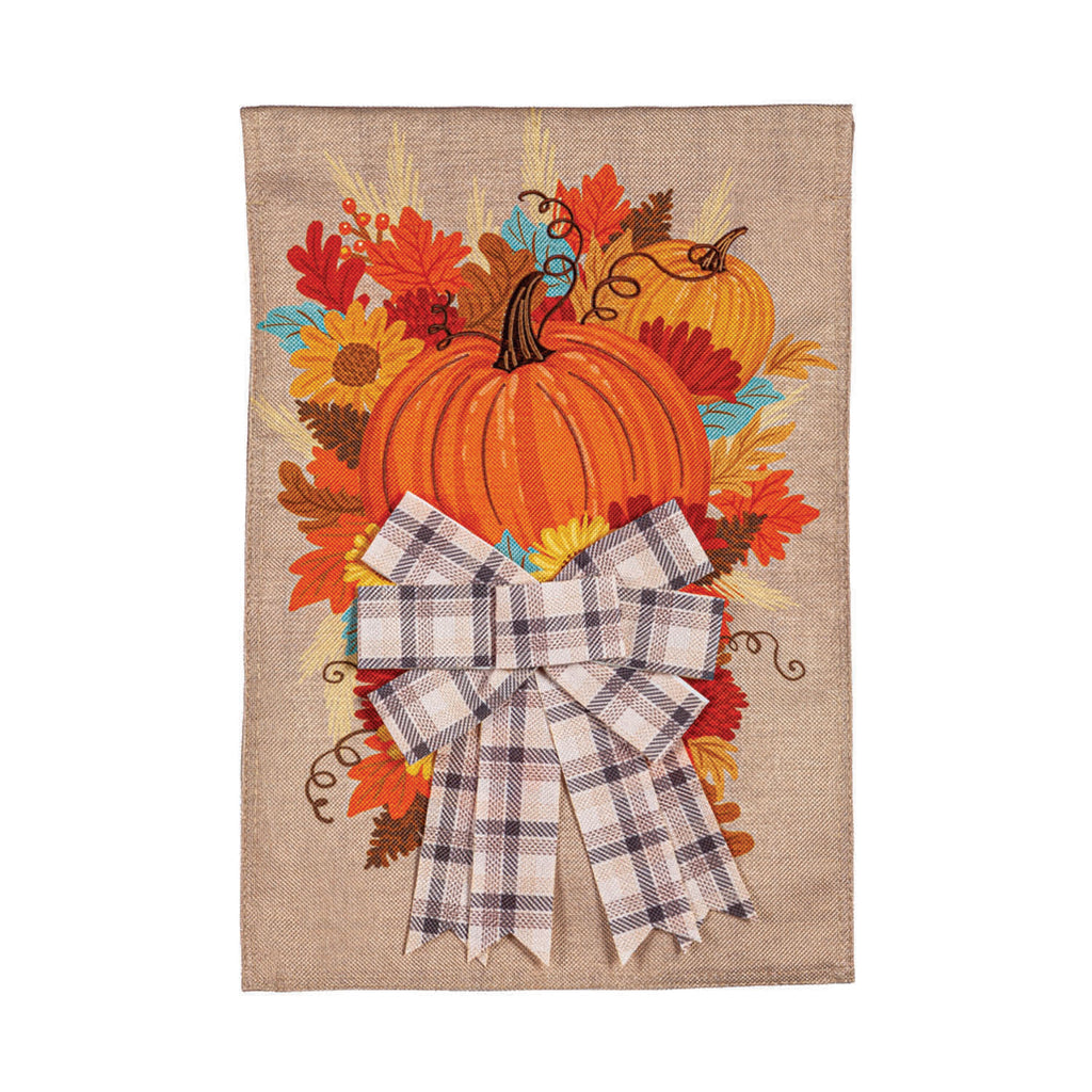Pumpkin and Bow Garden Burlap Flag