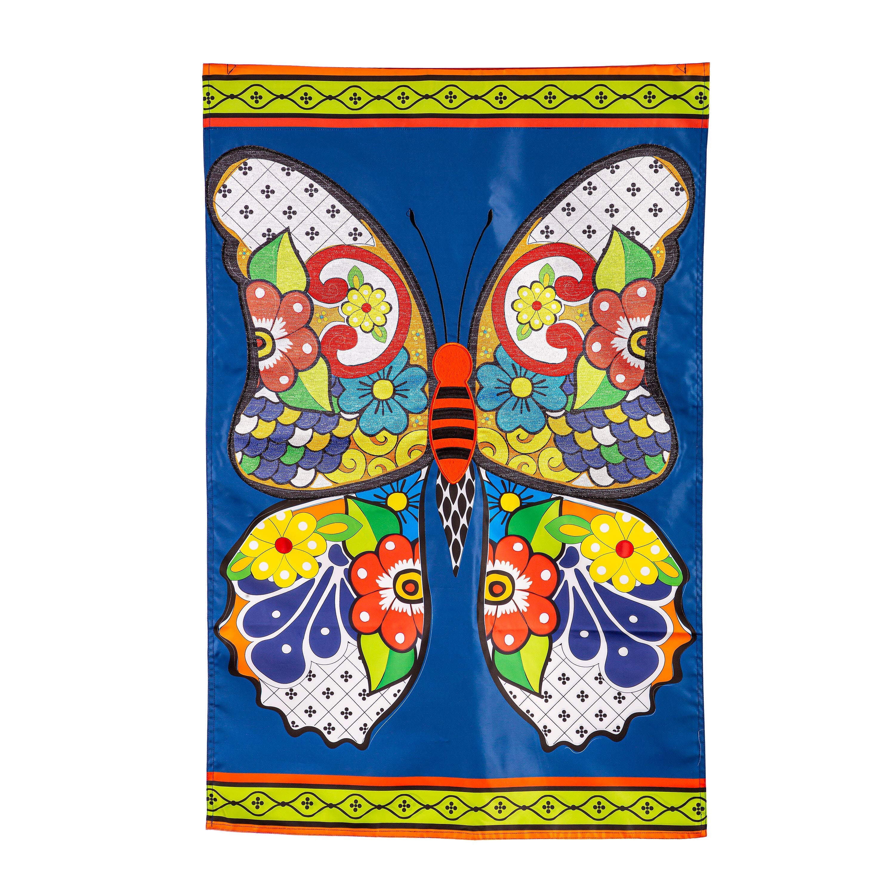 Talavera Butterfly Applique House Flag