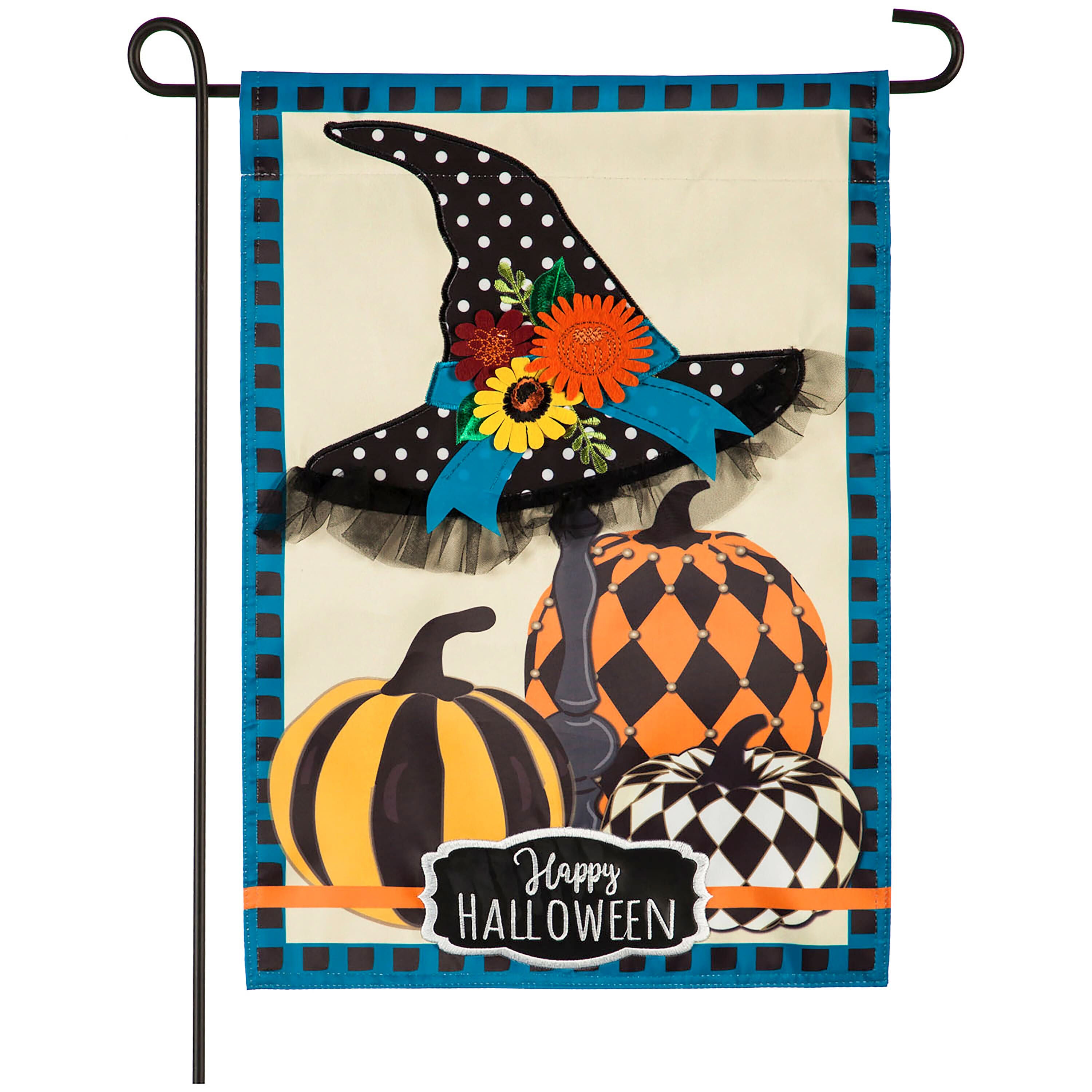 Witch Hat and Pumpkins Garden Applique Flag