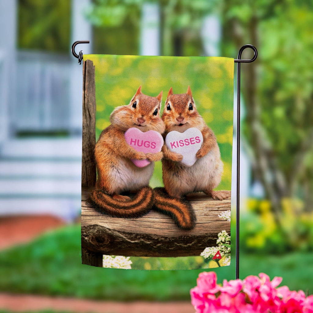 Valentine Chipmunks Suede Garden Flag