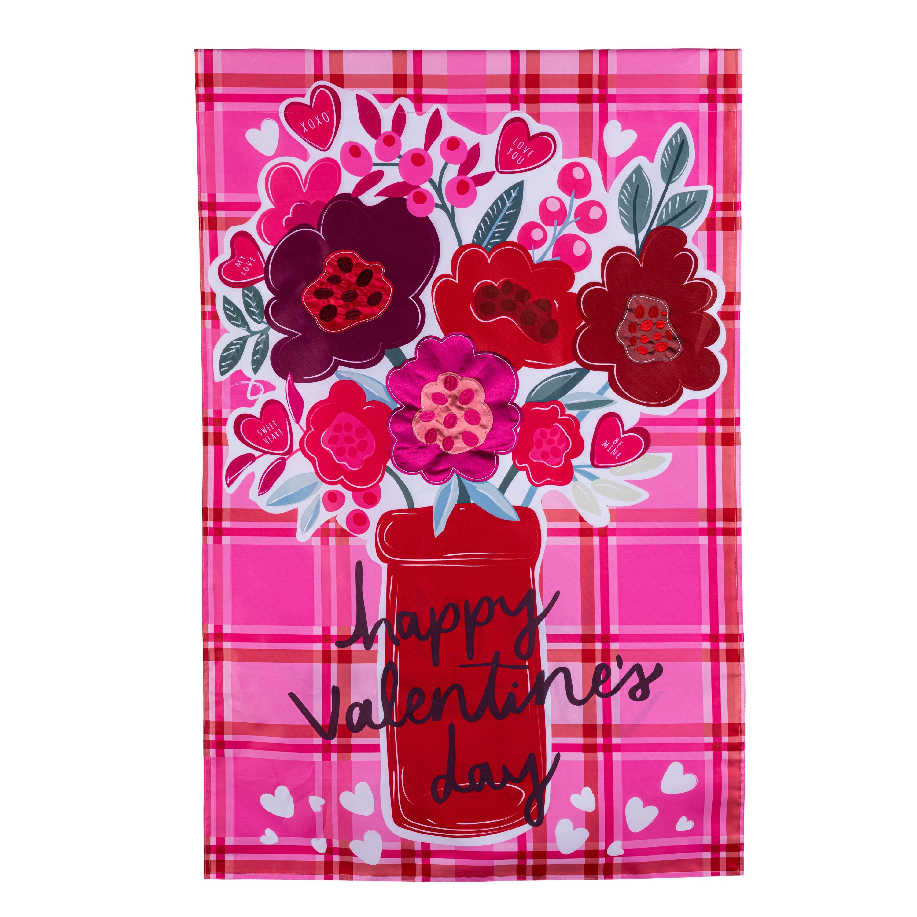 Valentine's Day Plaid Applique House Flag