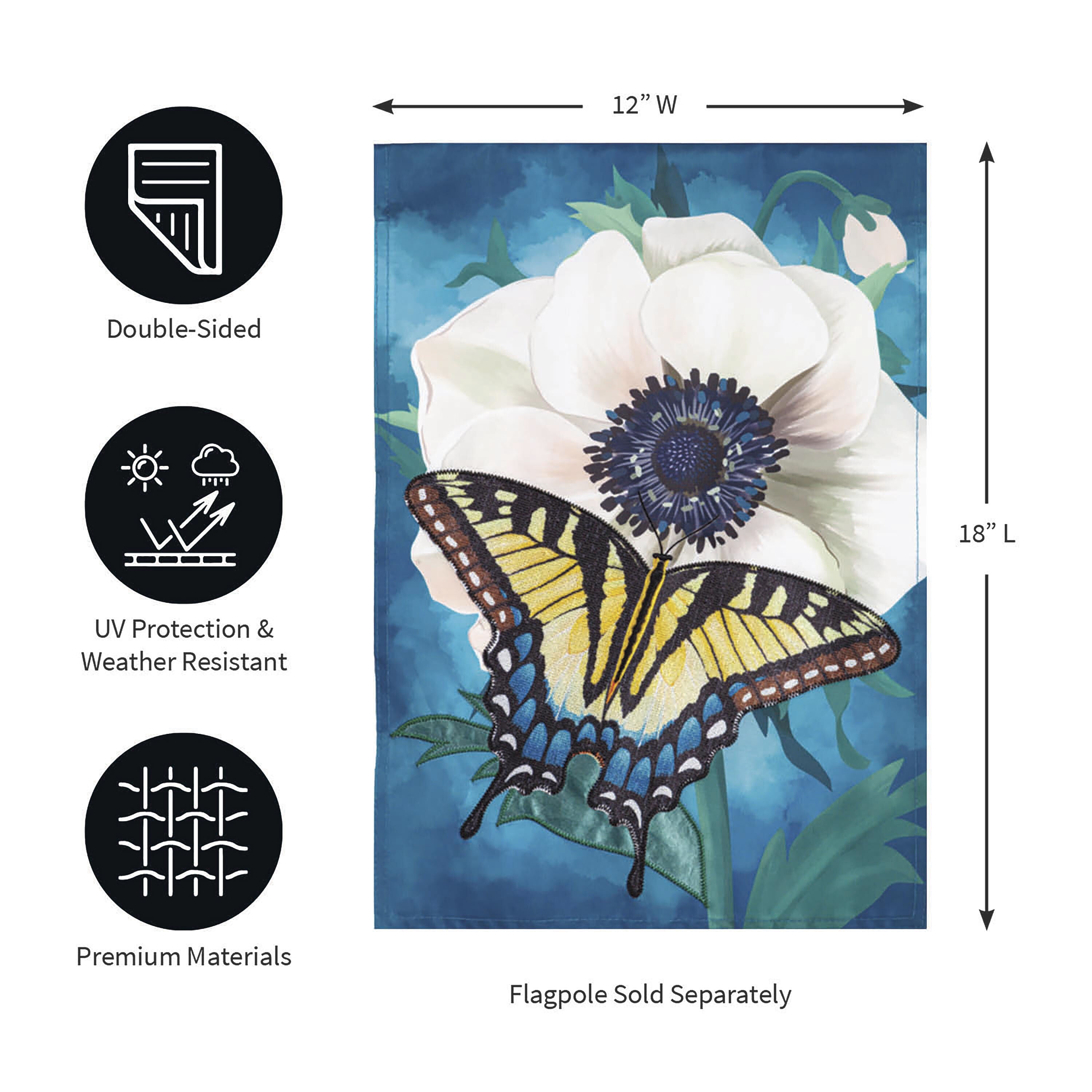 Anemone & Butterfly Applique Garden Flag