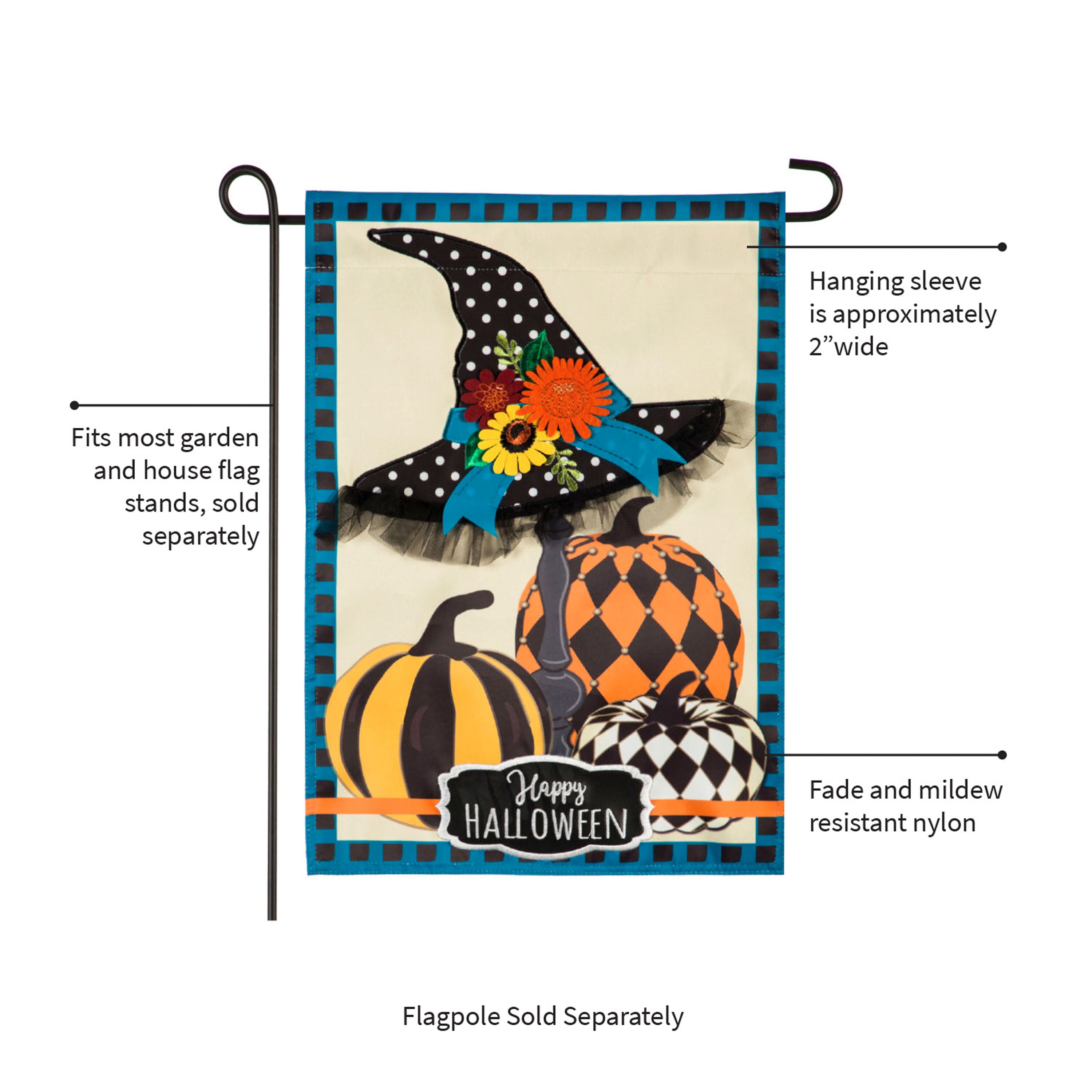 Witch Hat and Pumpkins Garden Applique Flag