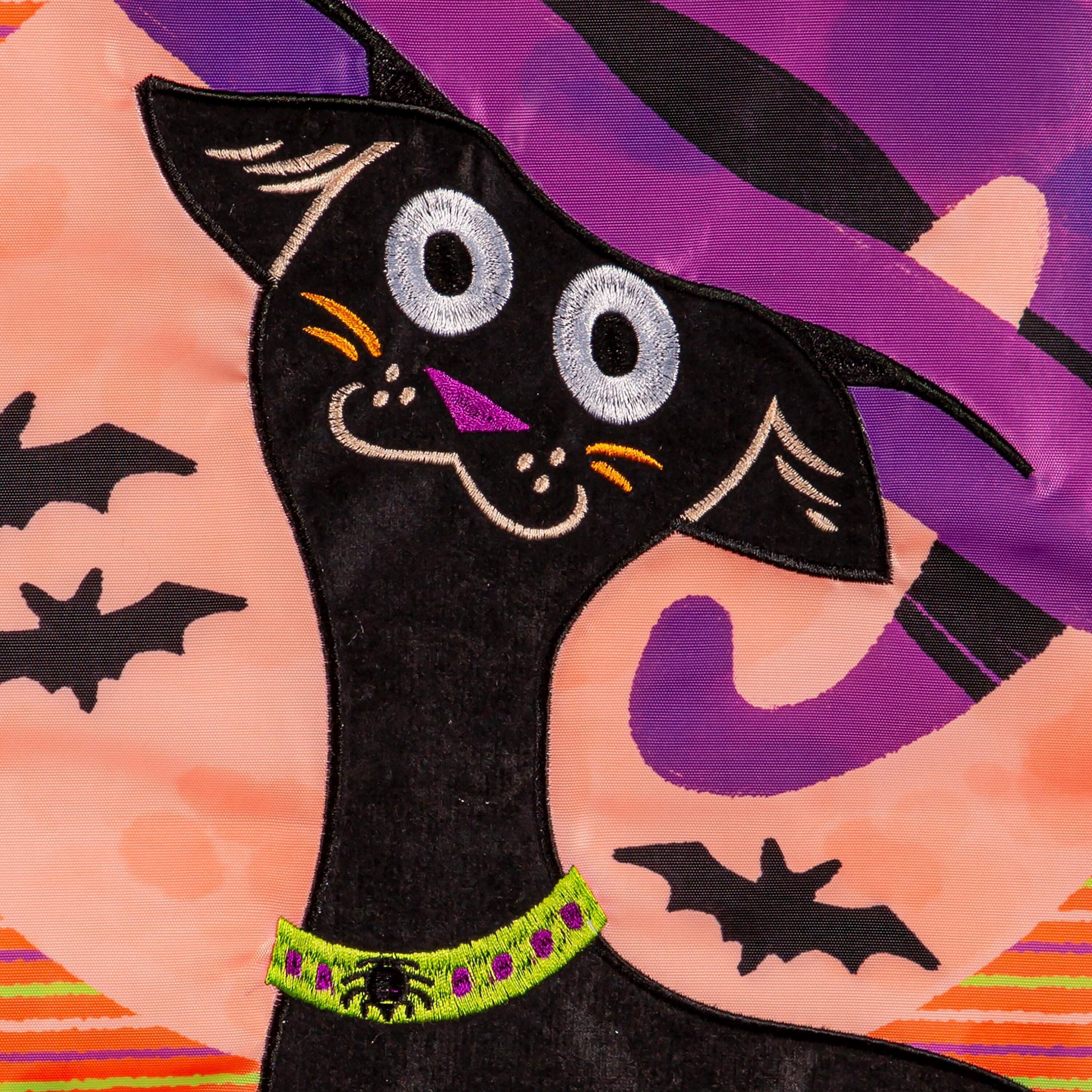 Cat With Witch Hat Applique Garden Flag