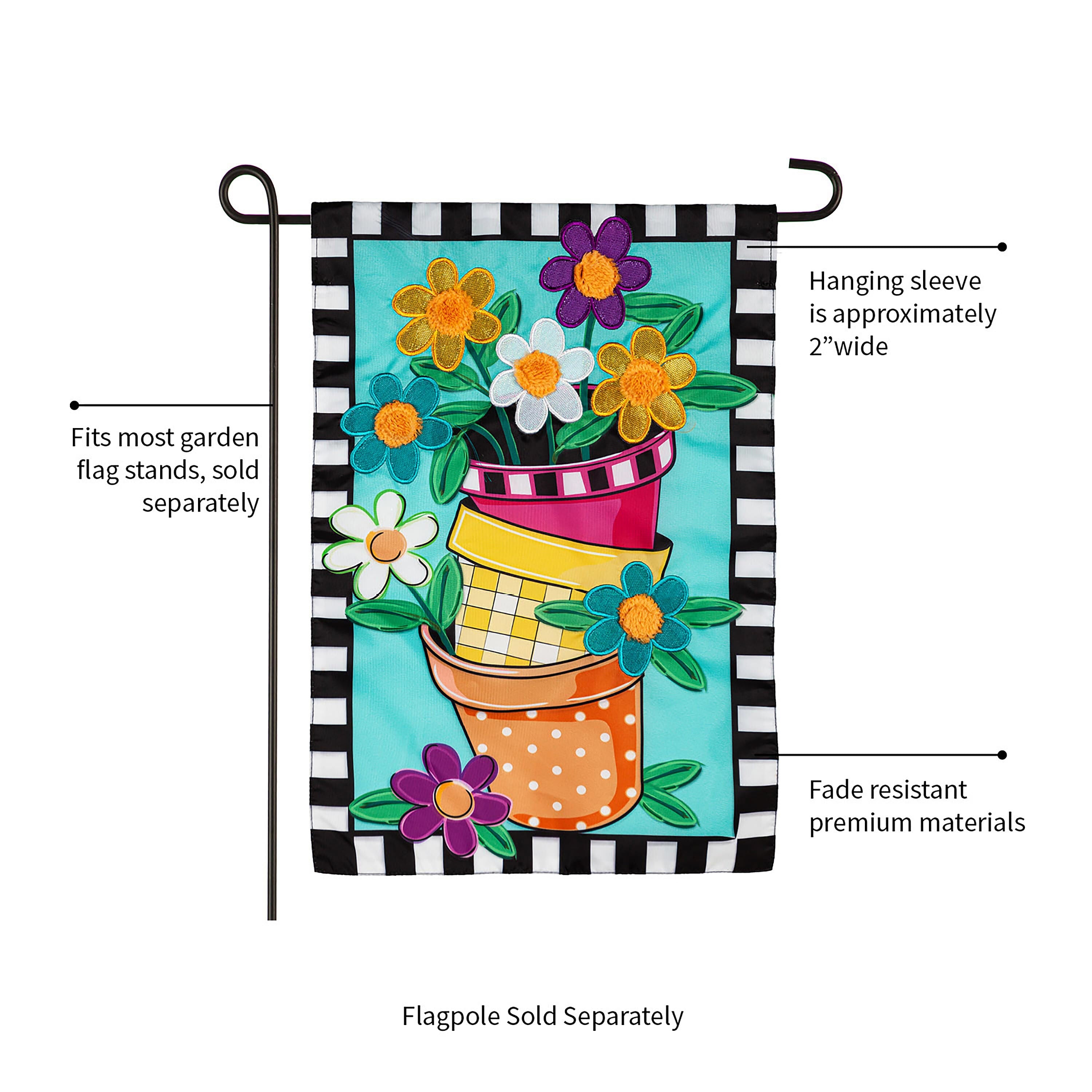 Stacked Spring Flower Pots Garden Applique Flag