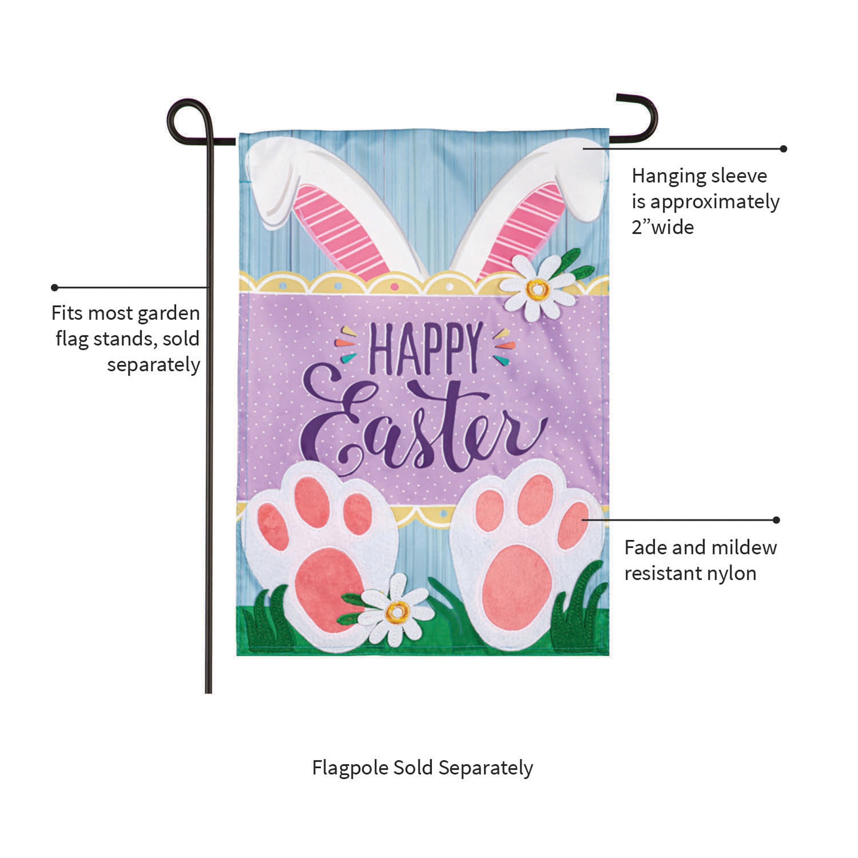 Happy Easter Bunny Applique Garden Flag
