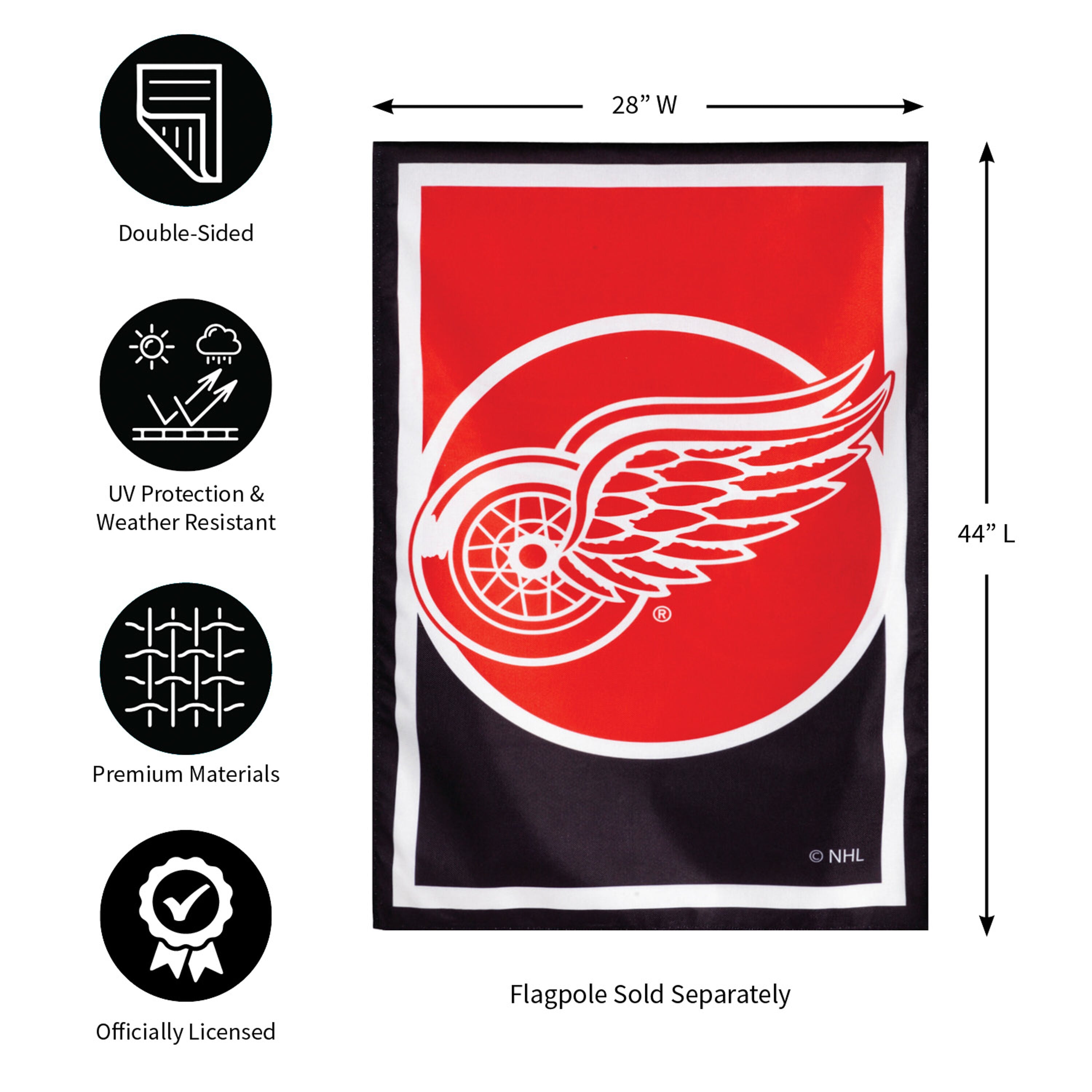 NHL Hockey Burlap House Flag, Detroit Red Wings