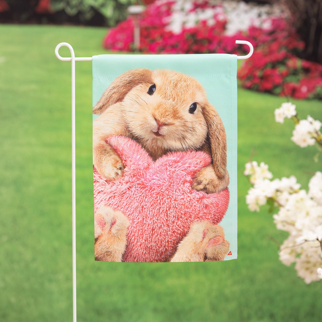 Bunny with Heart Pillow Suede Garden Flag