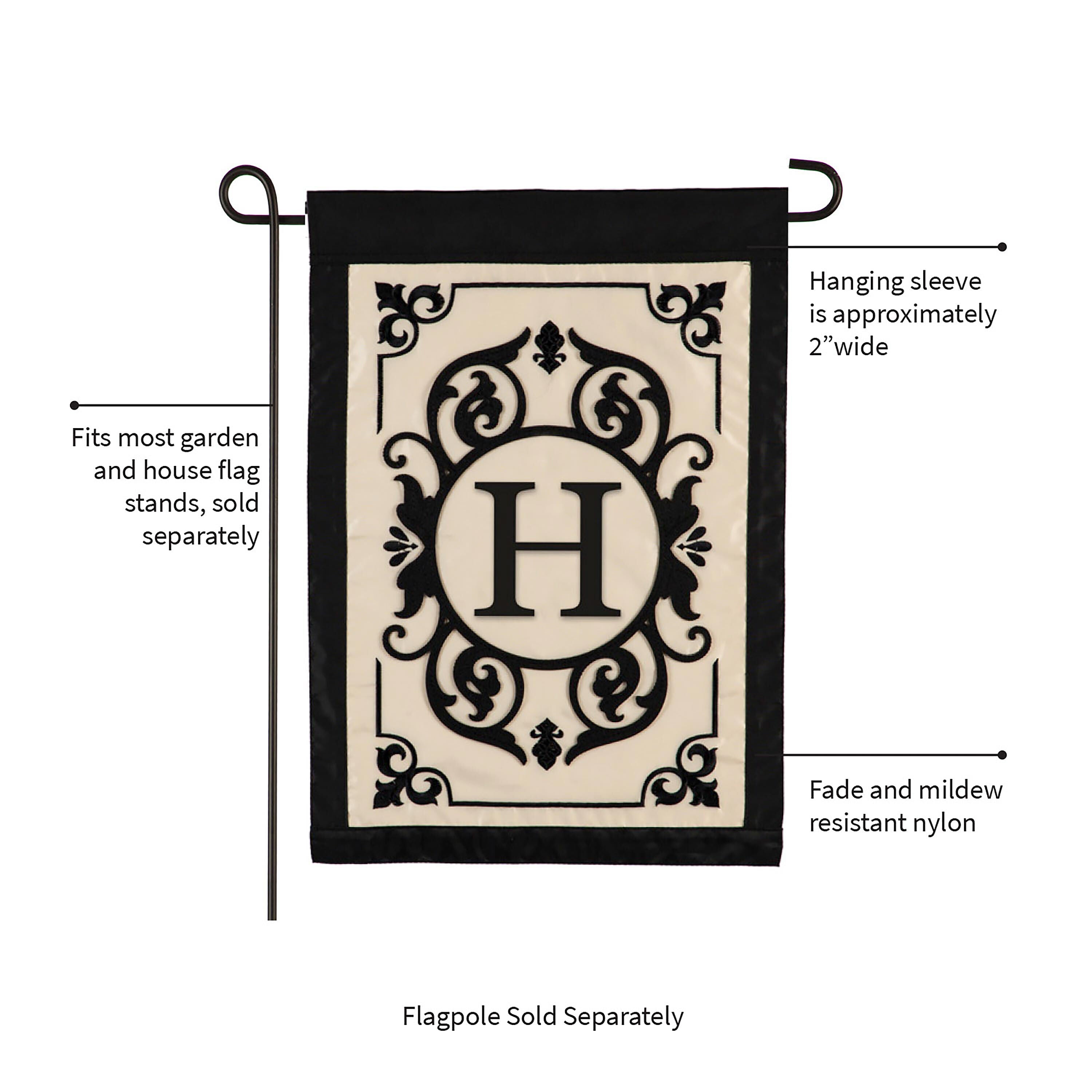 Cambridge Monogram Garden Applique Flag, Letter H