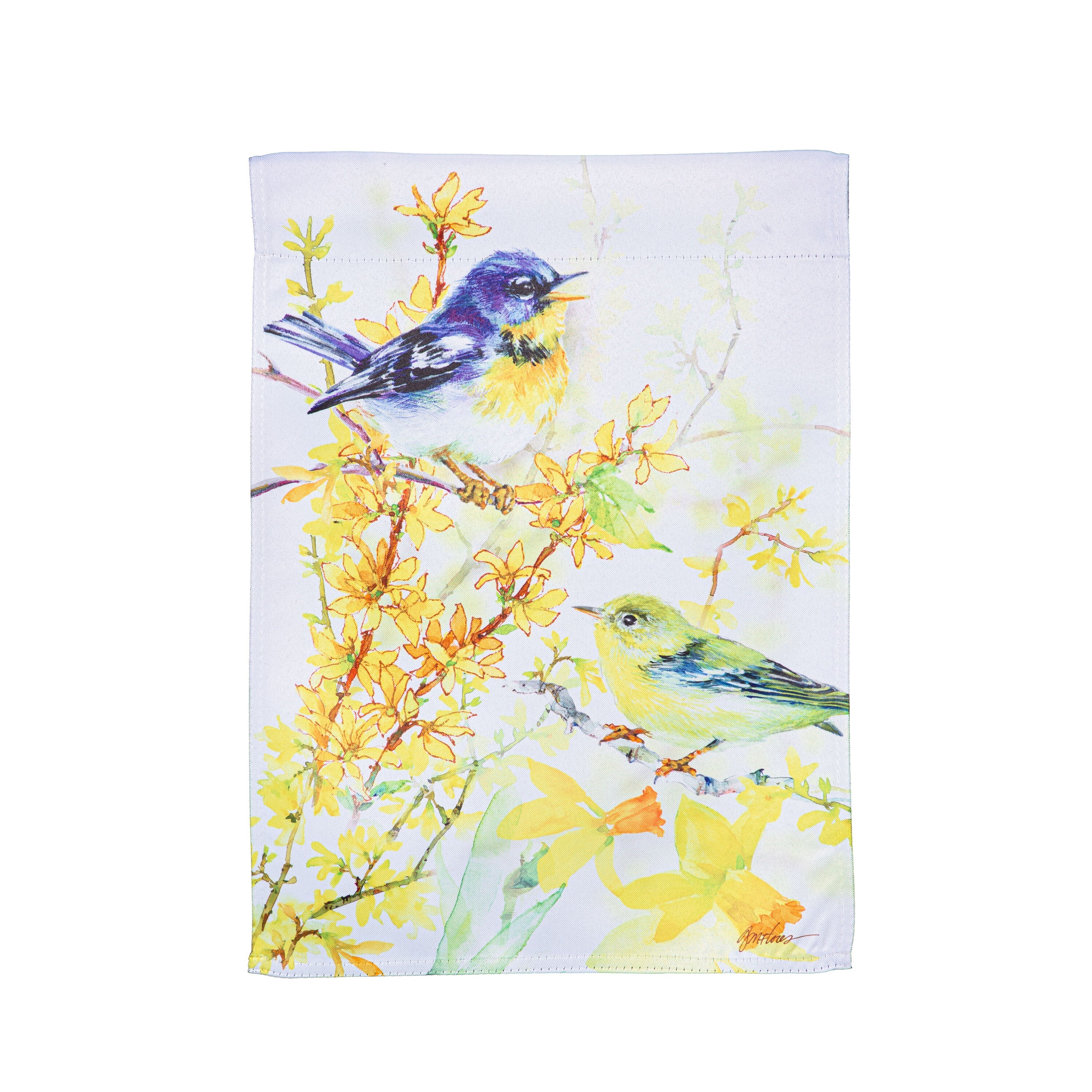 Birds and Forsythia Suede Garden Flag