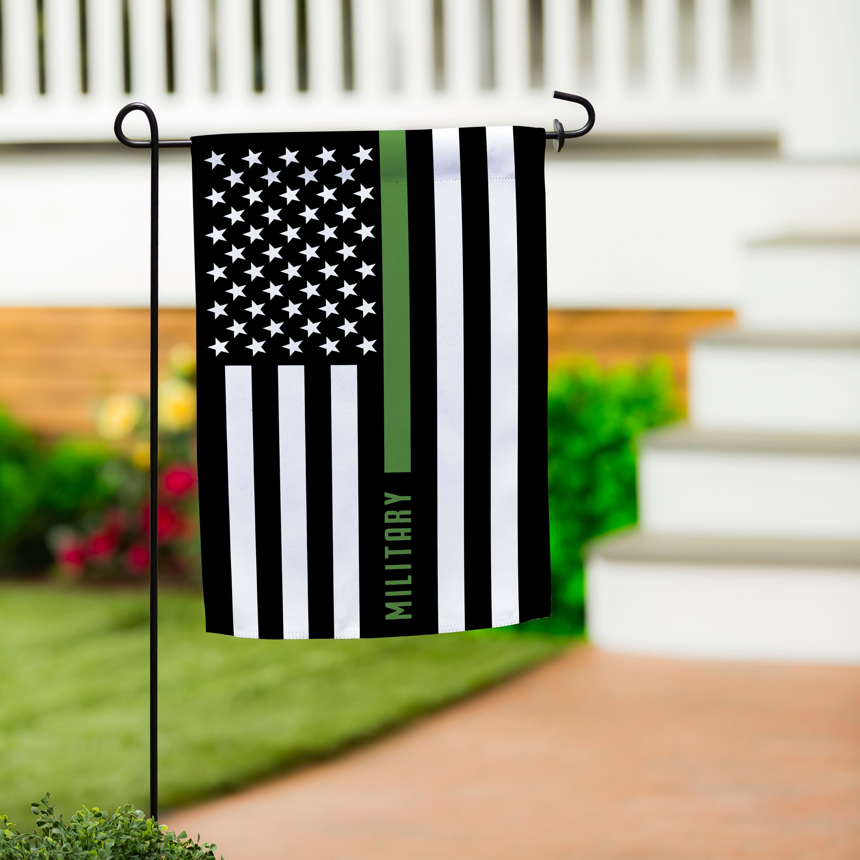 Military Thin Green Line Garden Suede Flag