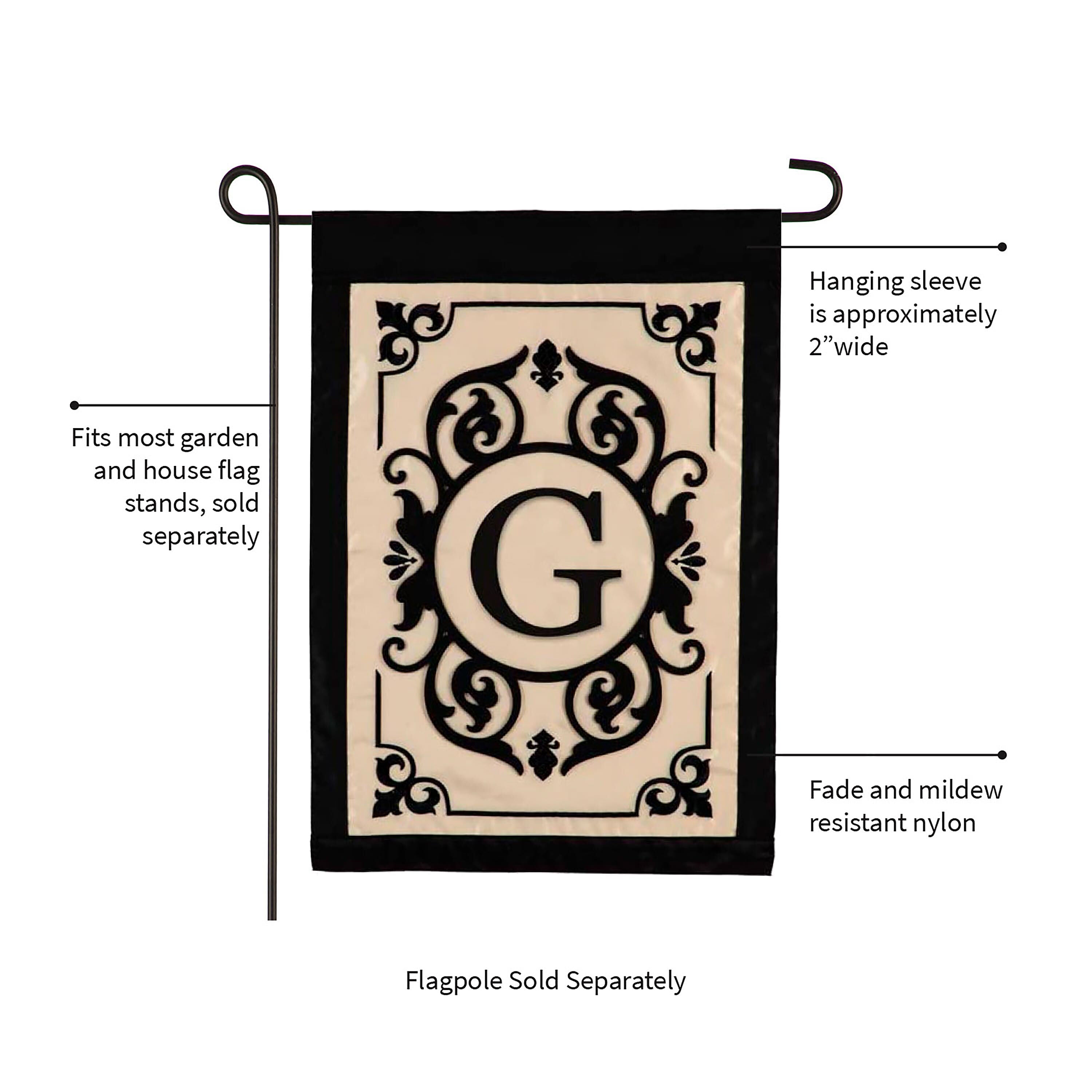 Cambridge Monogram Garden Applique Flag, Letter G