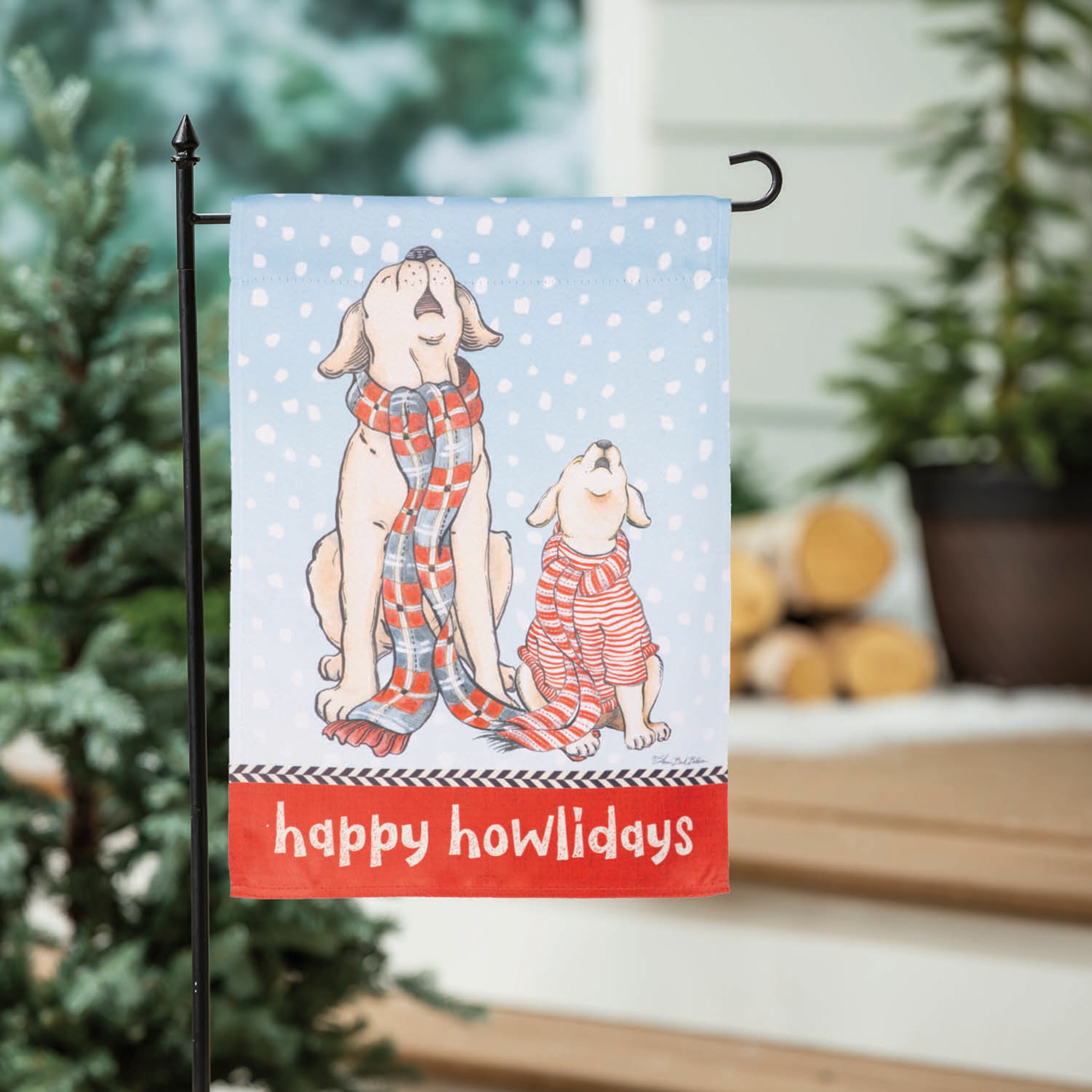 Winter Pups Suede Garden Flag