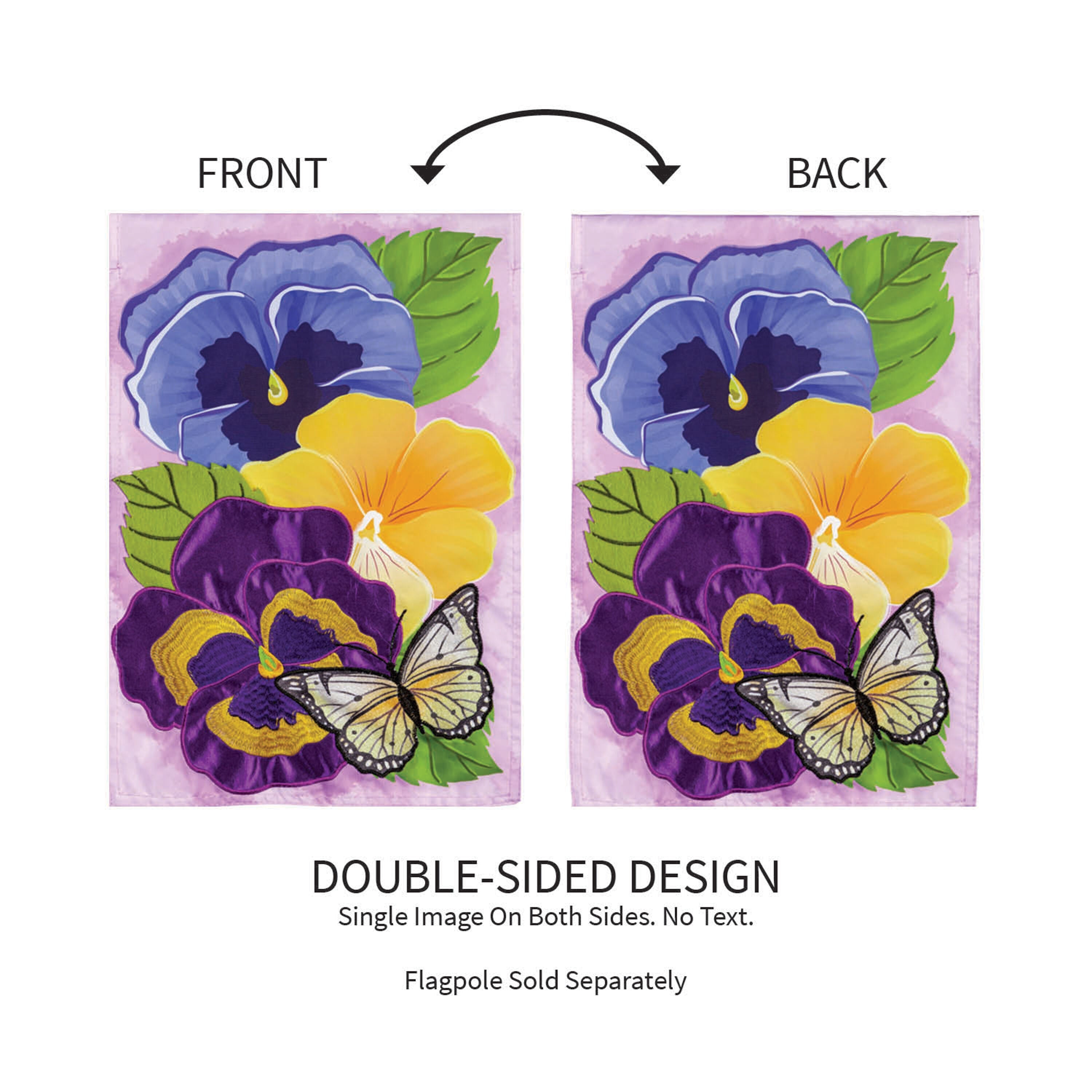 Pansy & Butterfly Applique Garden Flag