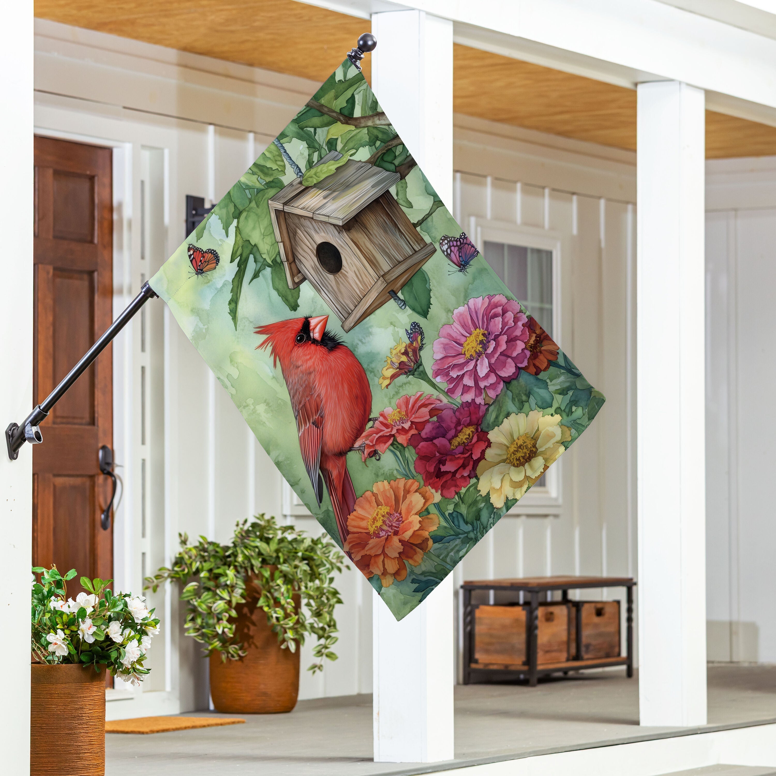 Spring Cardinal Time Suede House Flag