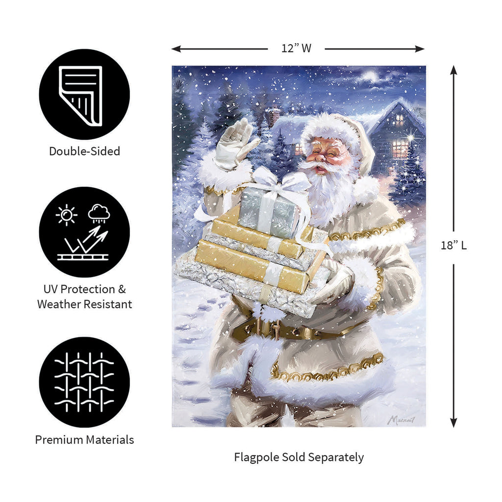 Santa and Presents Suede Garden Flag