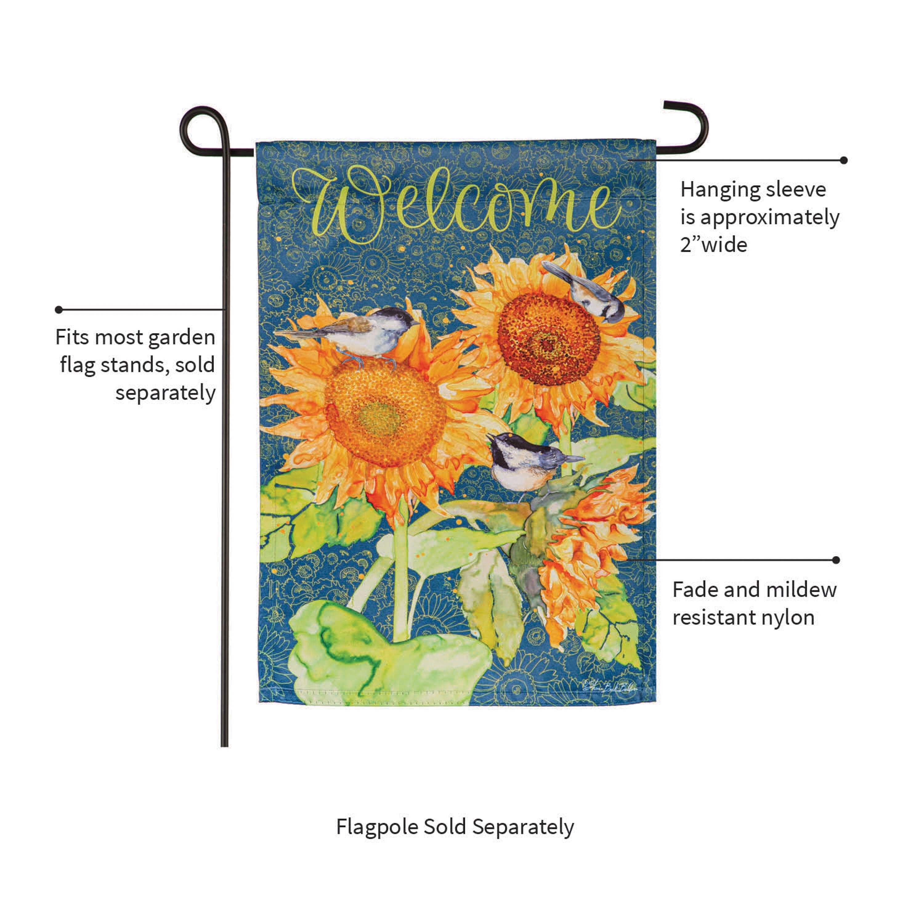 Sunflowers and Birdies Suede Garden Flag