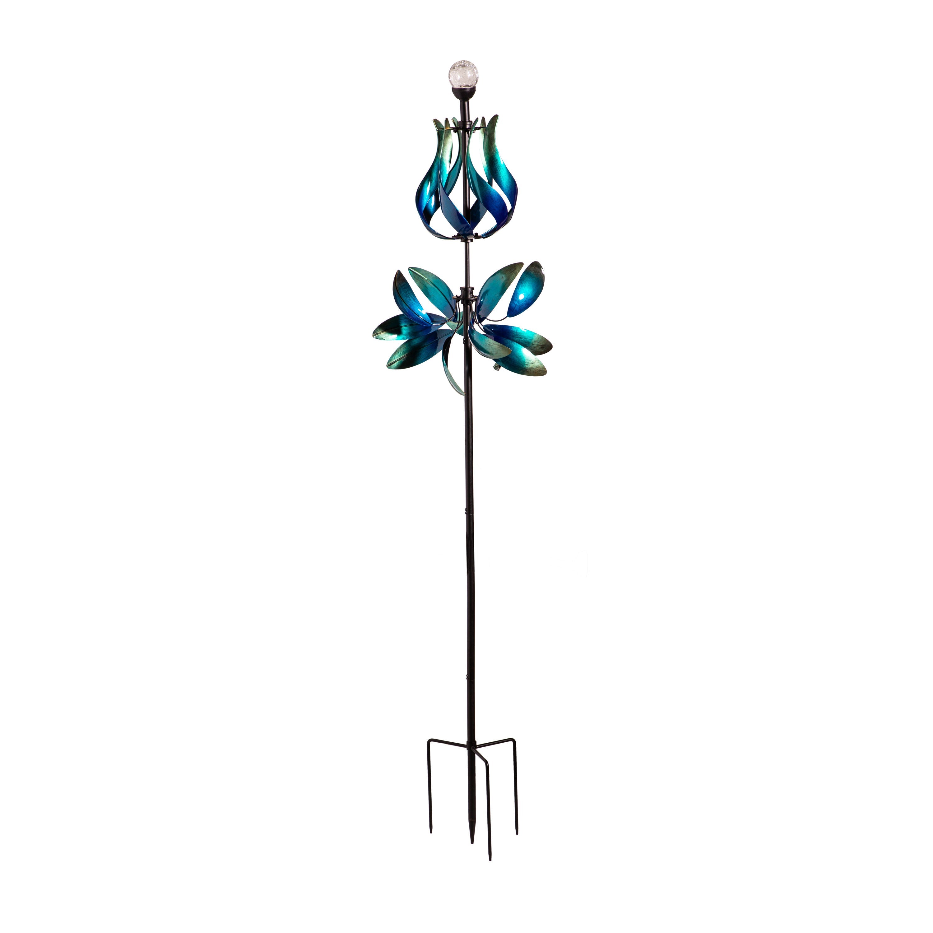 Seaside Retreat Wind Spinner, Solar Blue & Teal Floral Gradient, 82"H