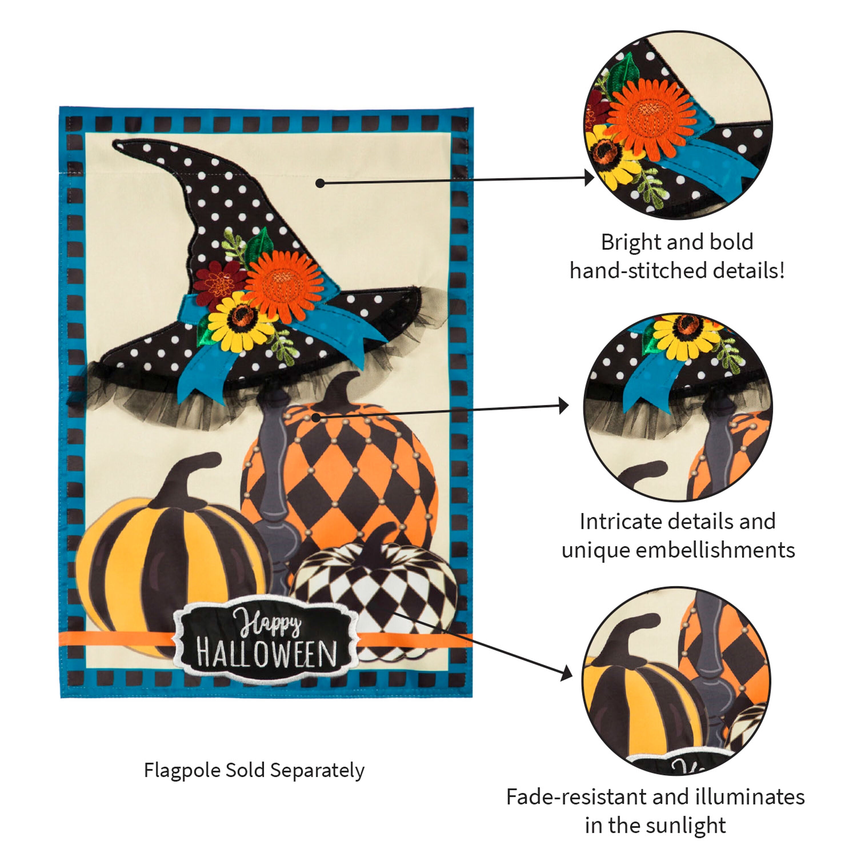 Witch Hat and Pumpkins Garden Applique Flag