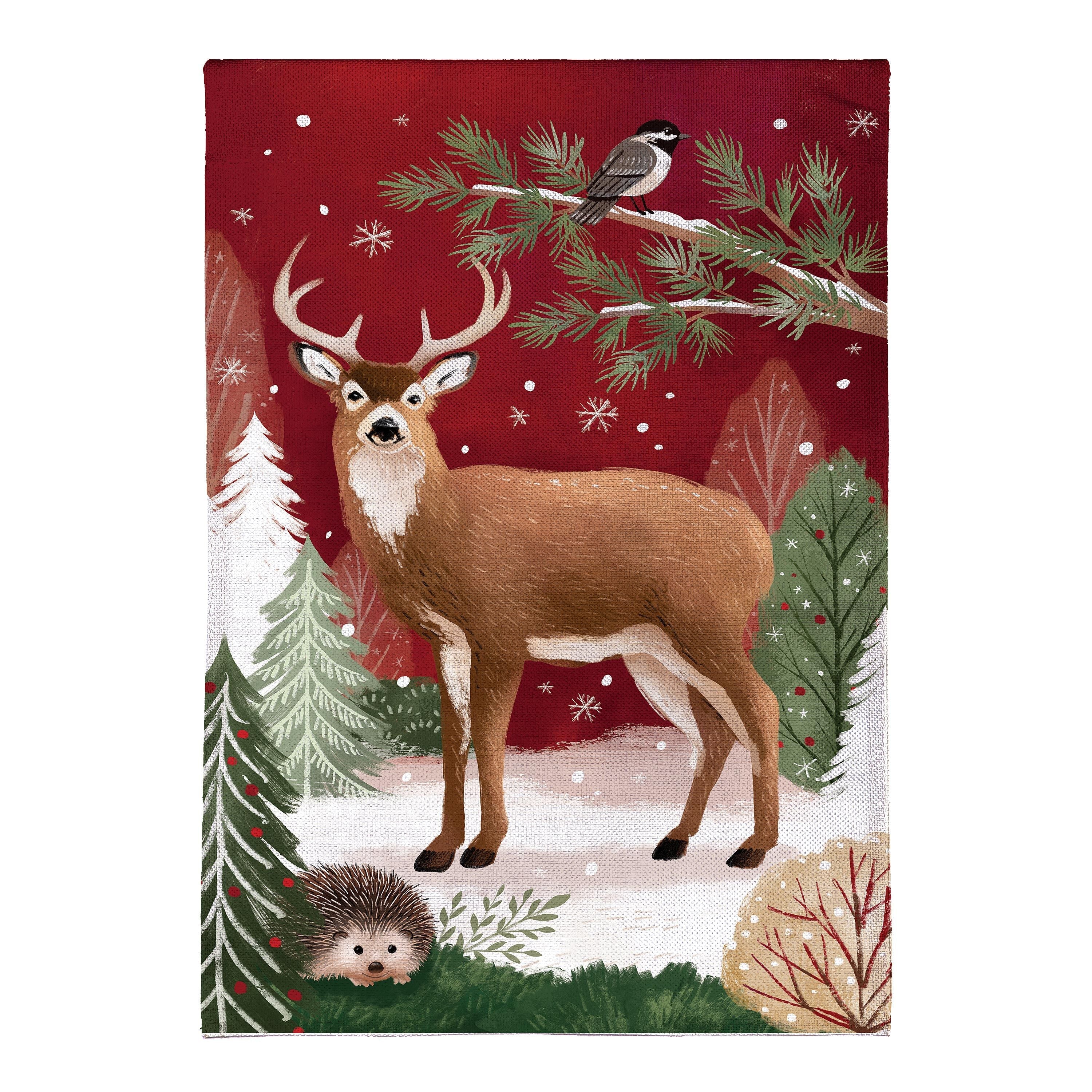 Woodland Storybook Reindeer Burlap Garden Flag