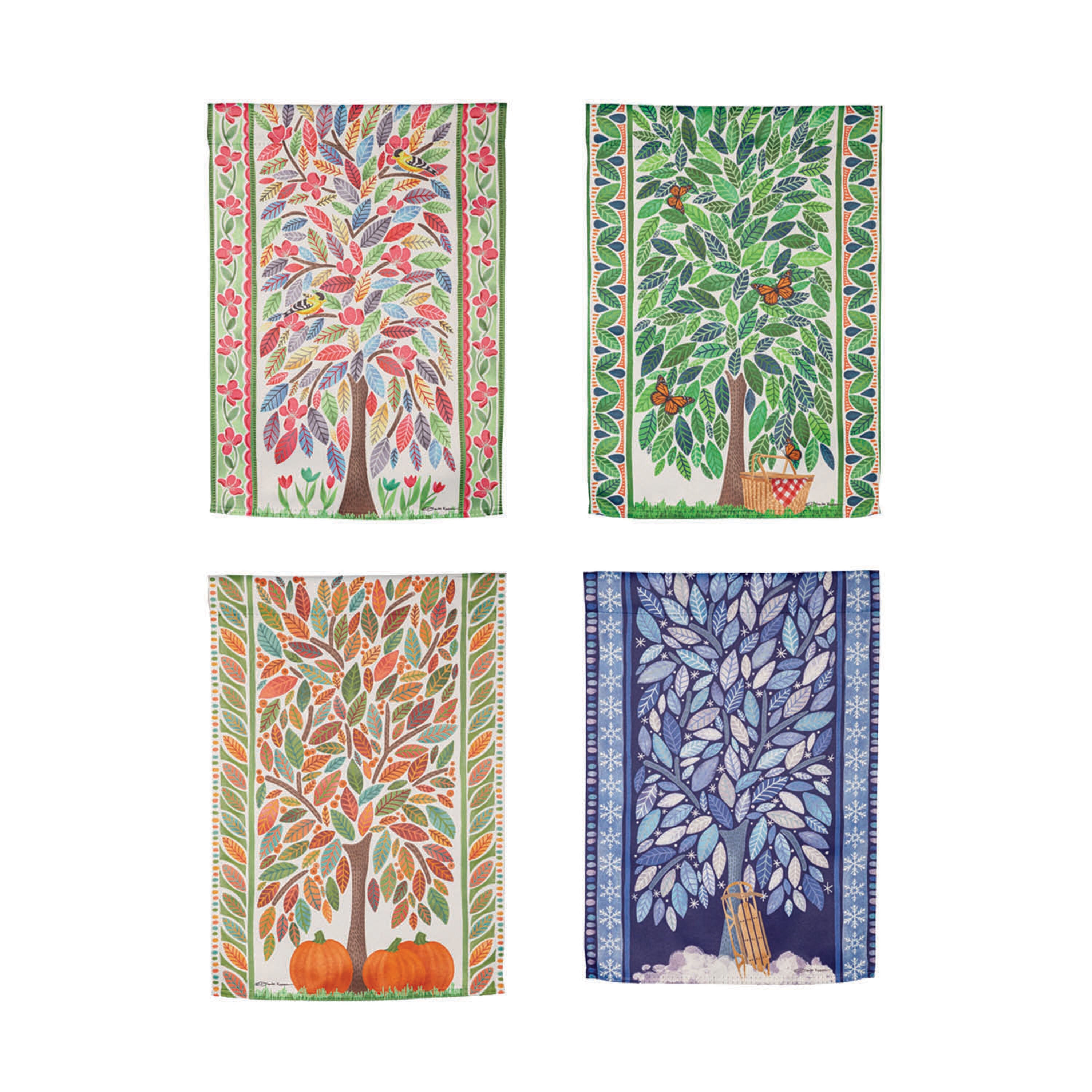 4 Season Trees Suede Garden Flag, Set of 4